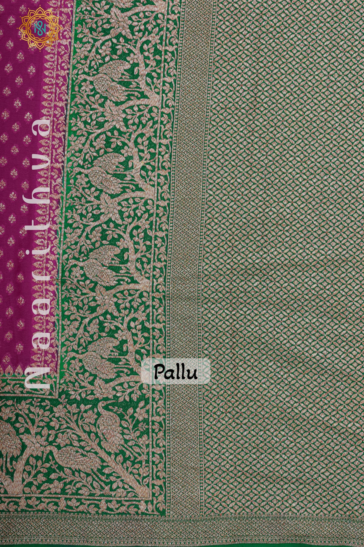 PINK WITH GREEN - PURE HANDLOOM KHADDI GEORGETTE BANARAS