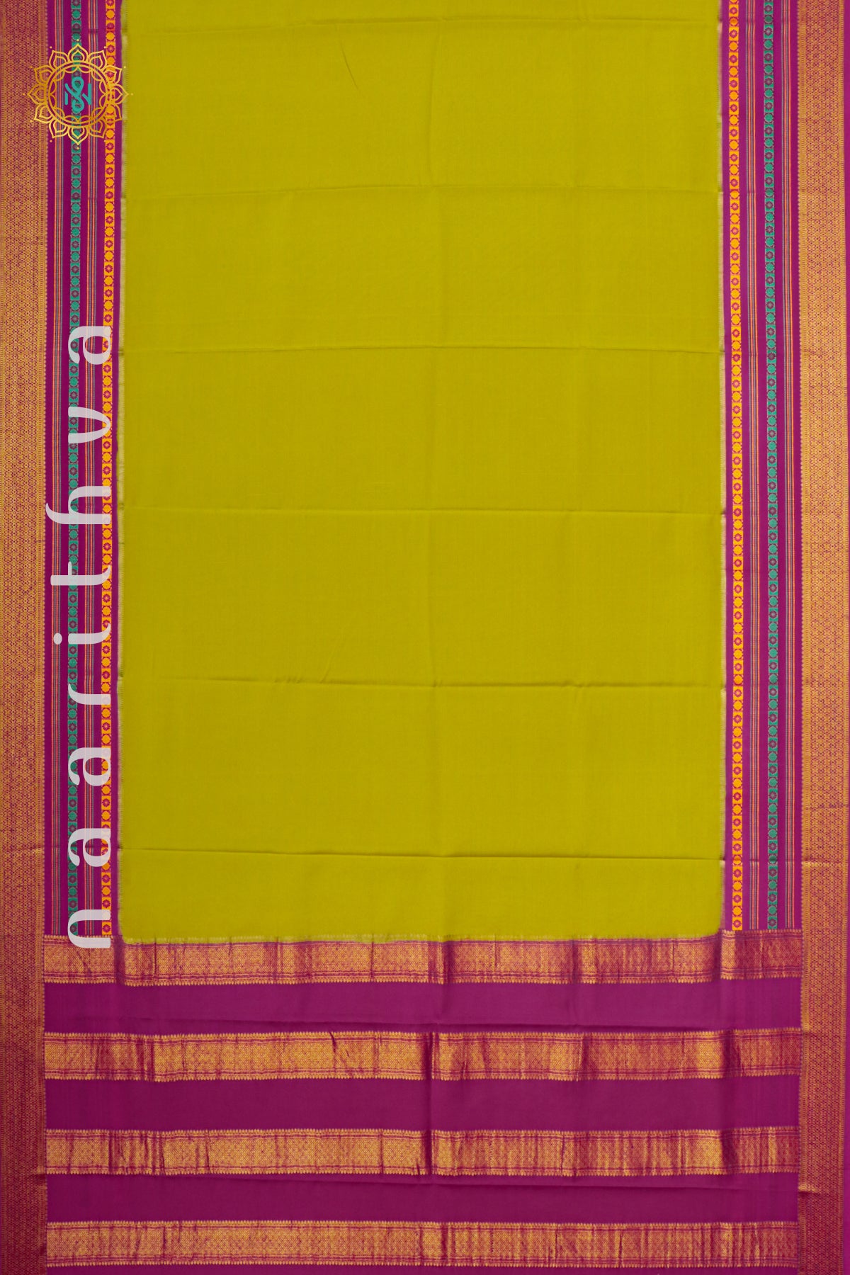 PARROT GREEN WITH PINK - PURE MYSORE CREPE SILK