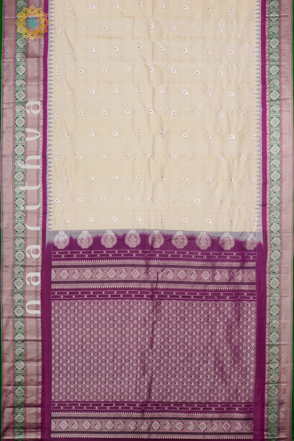 OFF WHITE WITH MAGENTA - PURE GADWAL SILK