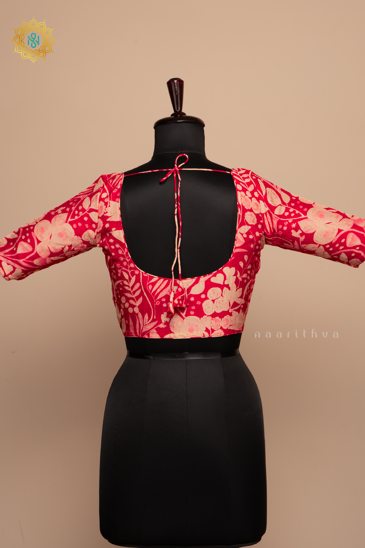 Red - Dola Silk Readymade Blouse Allover Prints On the Body
