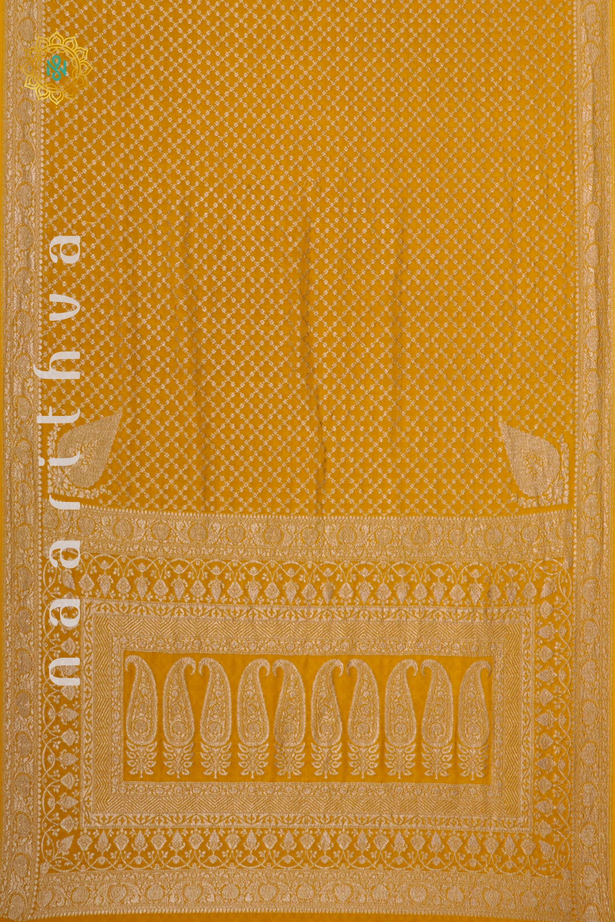 YELLOW WITH WINE - PURE BANARASI KHADDI GEORGETTE