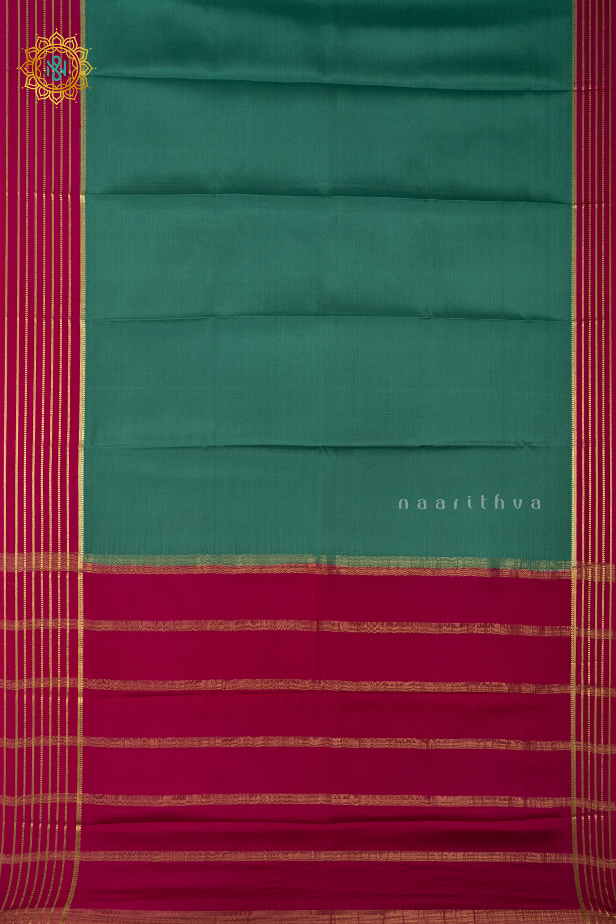 AQUA GREEN WITH PINK - PURE MYSORE CREPE SILK