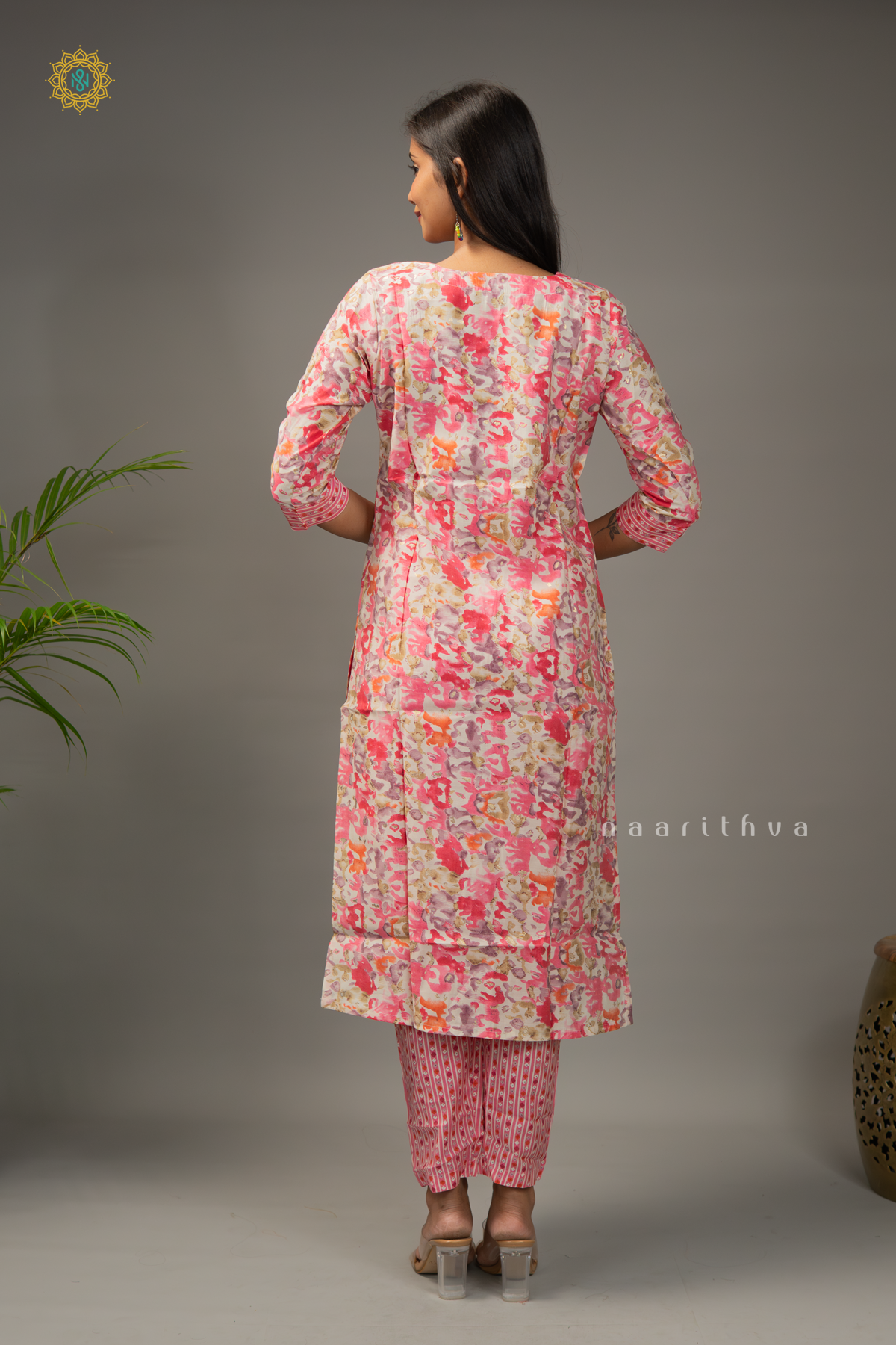 PEACHISH PINK - RAYON 3PC SALWAR SUIT WITH PRINTED TOP, BOTTOM & DUPATTA