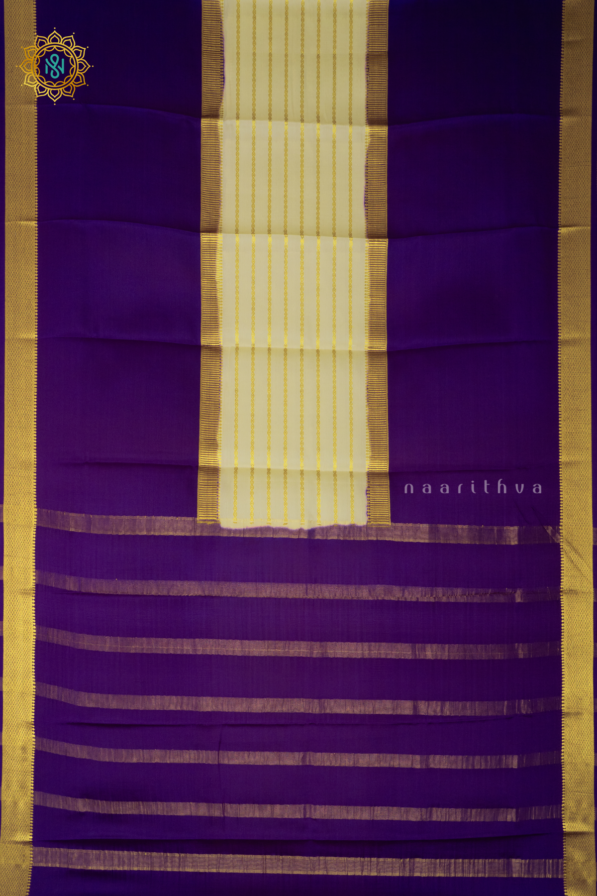 WHITE WITH VIOLET - PURE MYSORE CREPE SILK