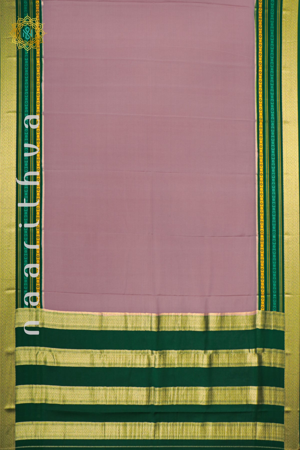 MAUVE WITH BOTTLE GREEN - PURE MYSORE CREPE SILK