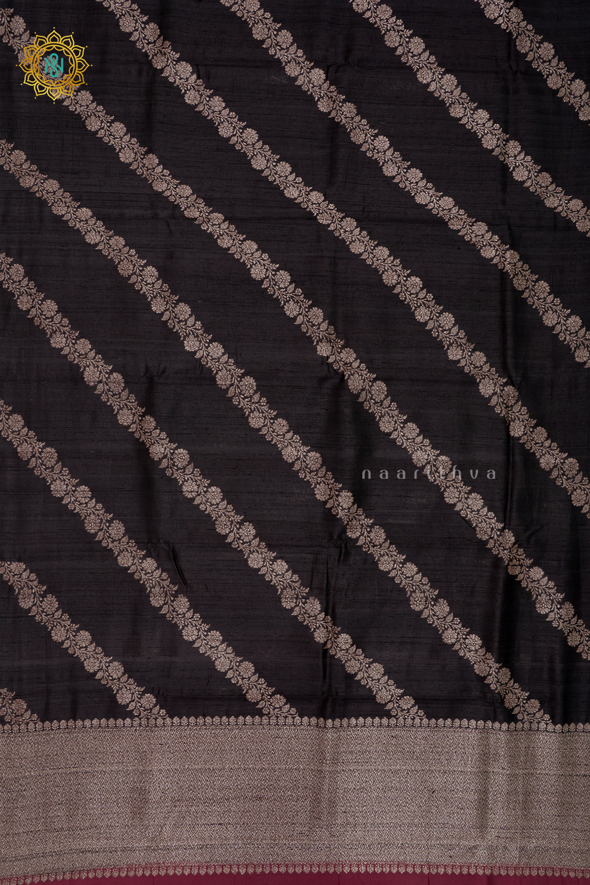 BLACk WITH MAROON - PURE BANARASI RAW SILK