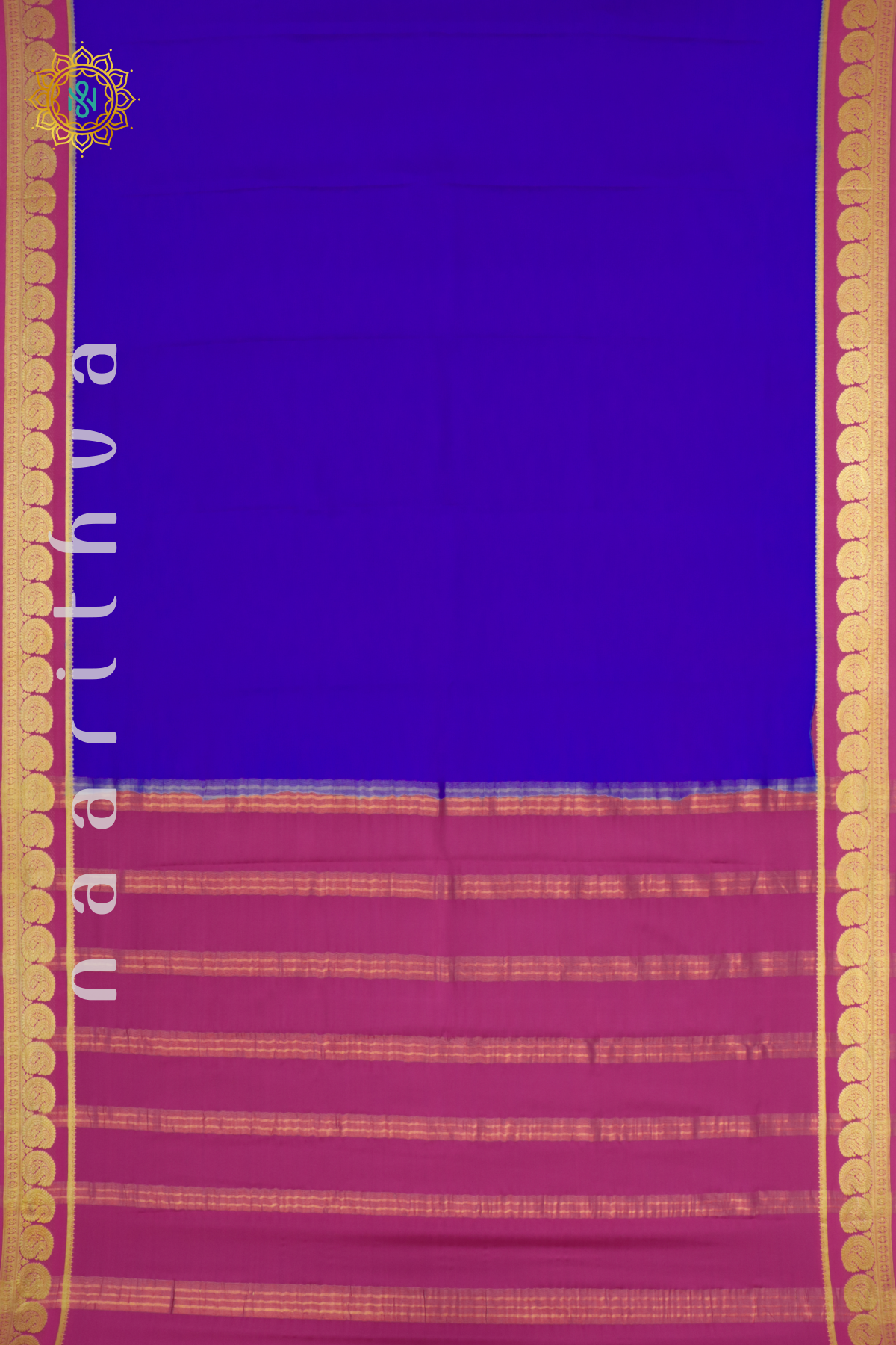 ROYAL BLUE WITH PINK - PURE MYSORE CREPE SILK