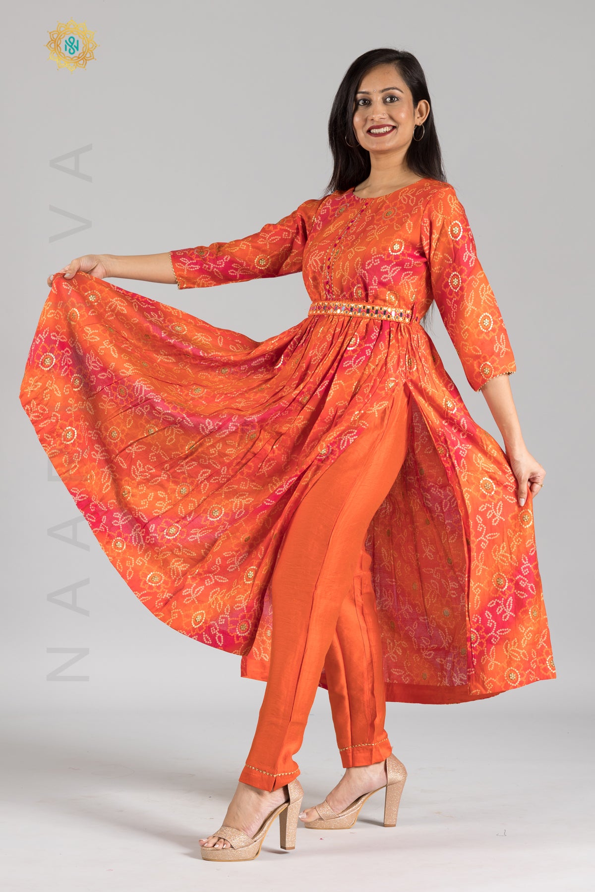 Orange Silk Ikkat Gota Kurti with Gota Palazzo and Net Sequin Dupatta –  anokherang