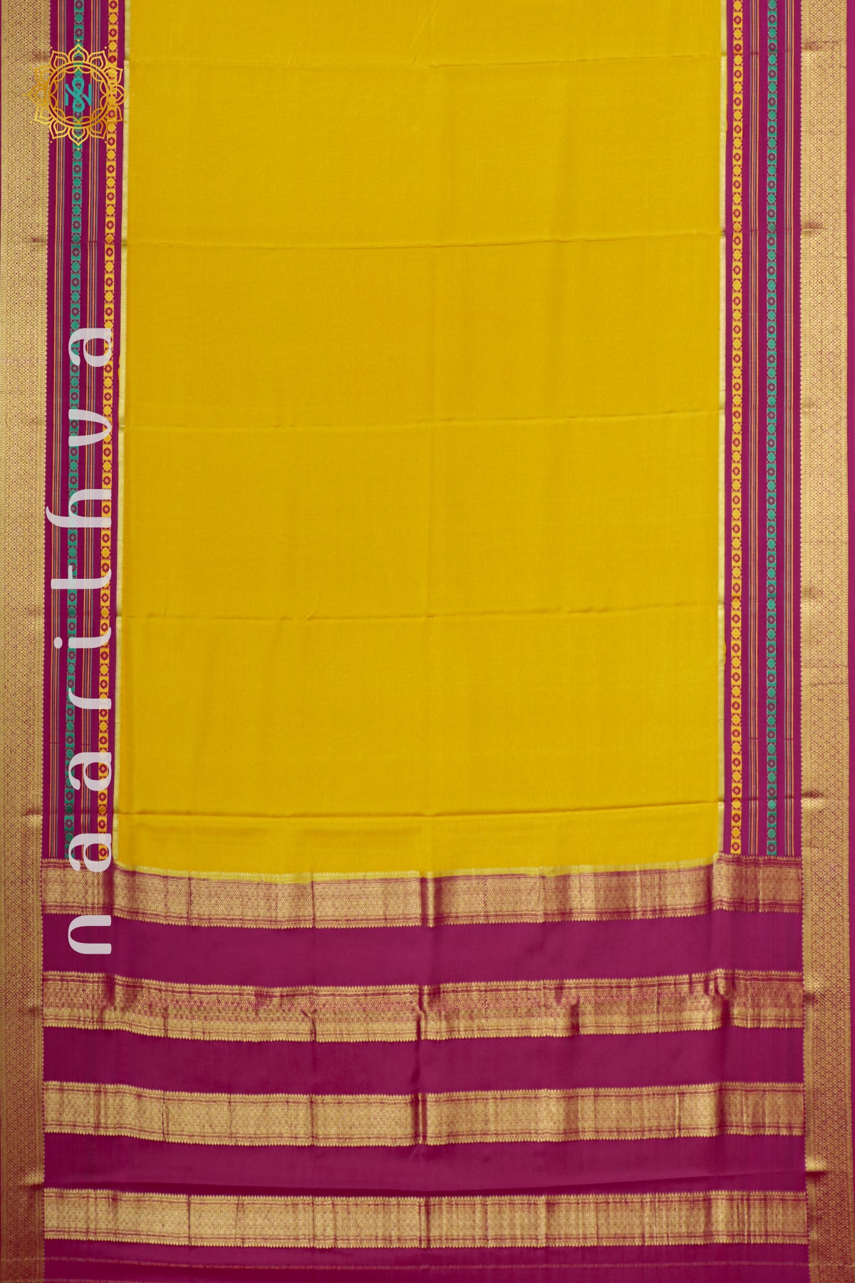 YELLOW WITH PINK - PURE MYSORE CREPE SILK