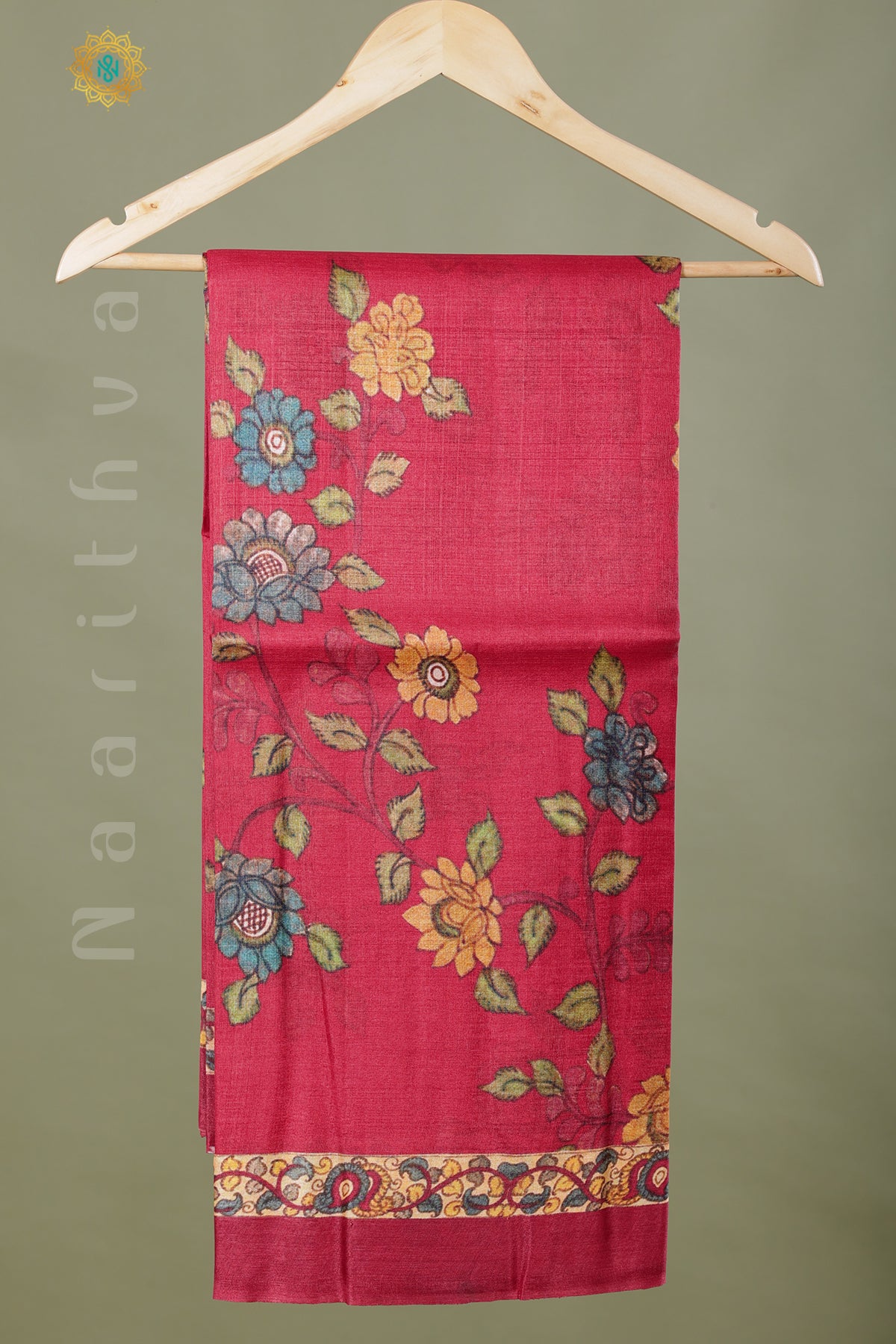 RED - PURE TUSSAR SILK WITH DIGITAL PRINTS