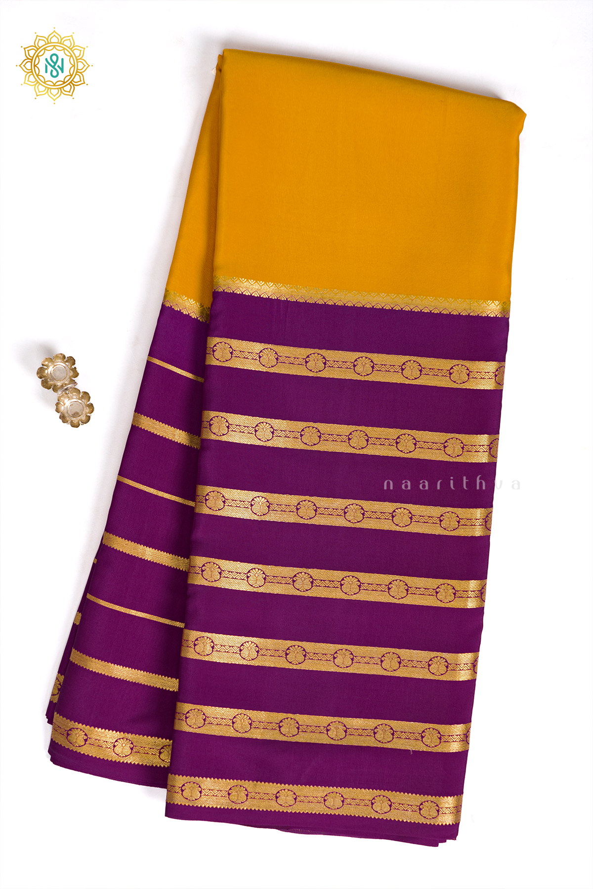 MANGO YELLOW WITH MAGENTA - PURE MYSORE CREPE SILK
