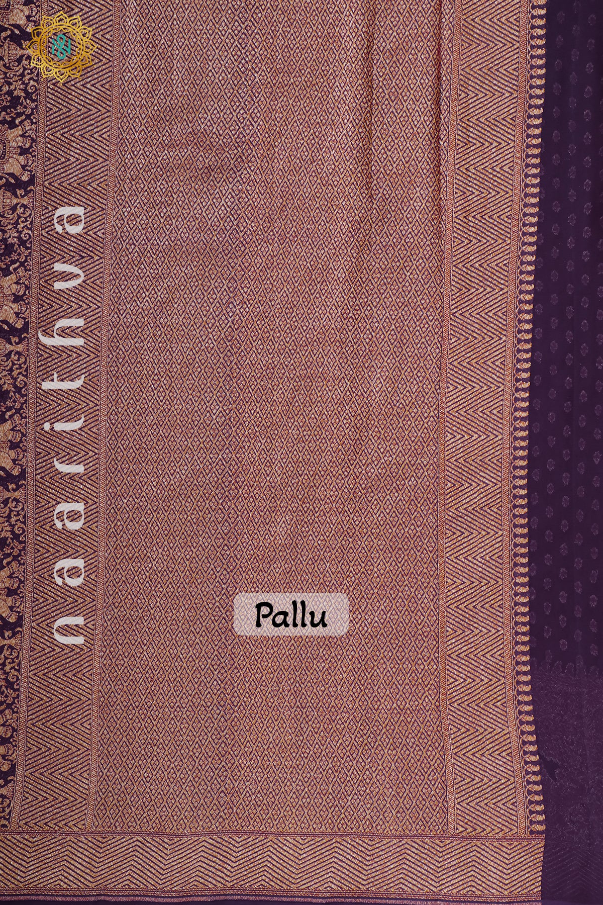 PURPLE WITH CYAN GREEN - PURE HANDLOOM KHADDI GEORGETTE BANARAS