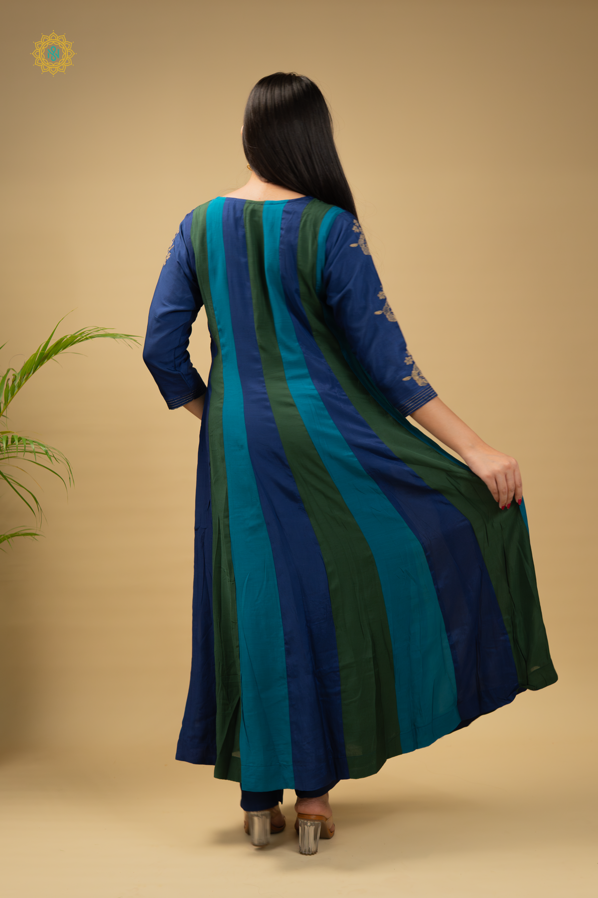 GREEN WITH BLUE - 3PC DOLA SILK SALWAR SUITS WITH TOP, BOTTOM & DUPATTA