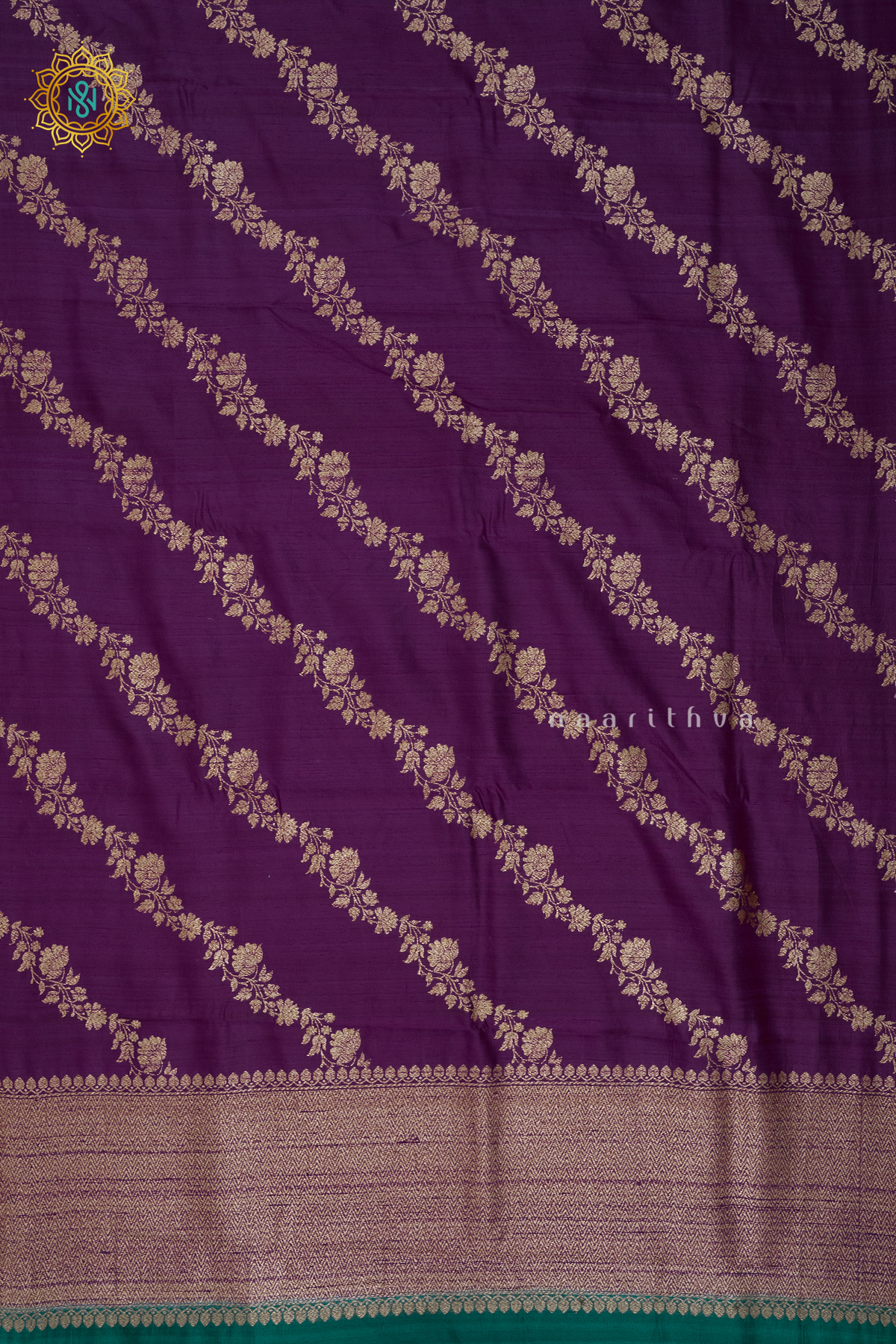 MAGENTA WITH CYAN GREEN - PURE BANARASI RAW SILK