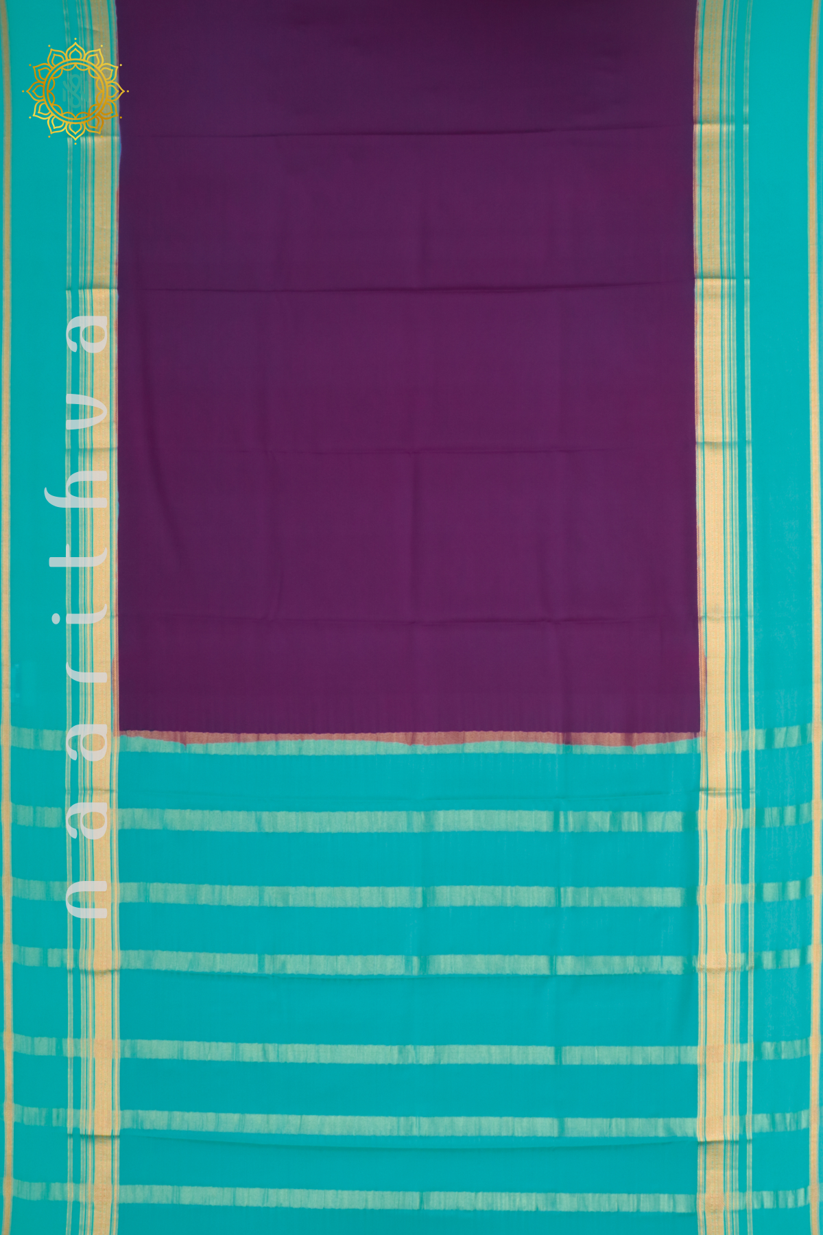 MAGENTA WITH AQUA BLUE - PURE MYSORE CREPE SILK