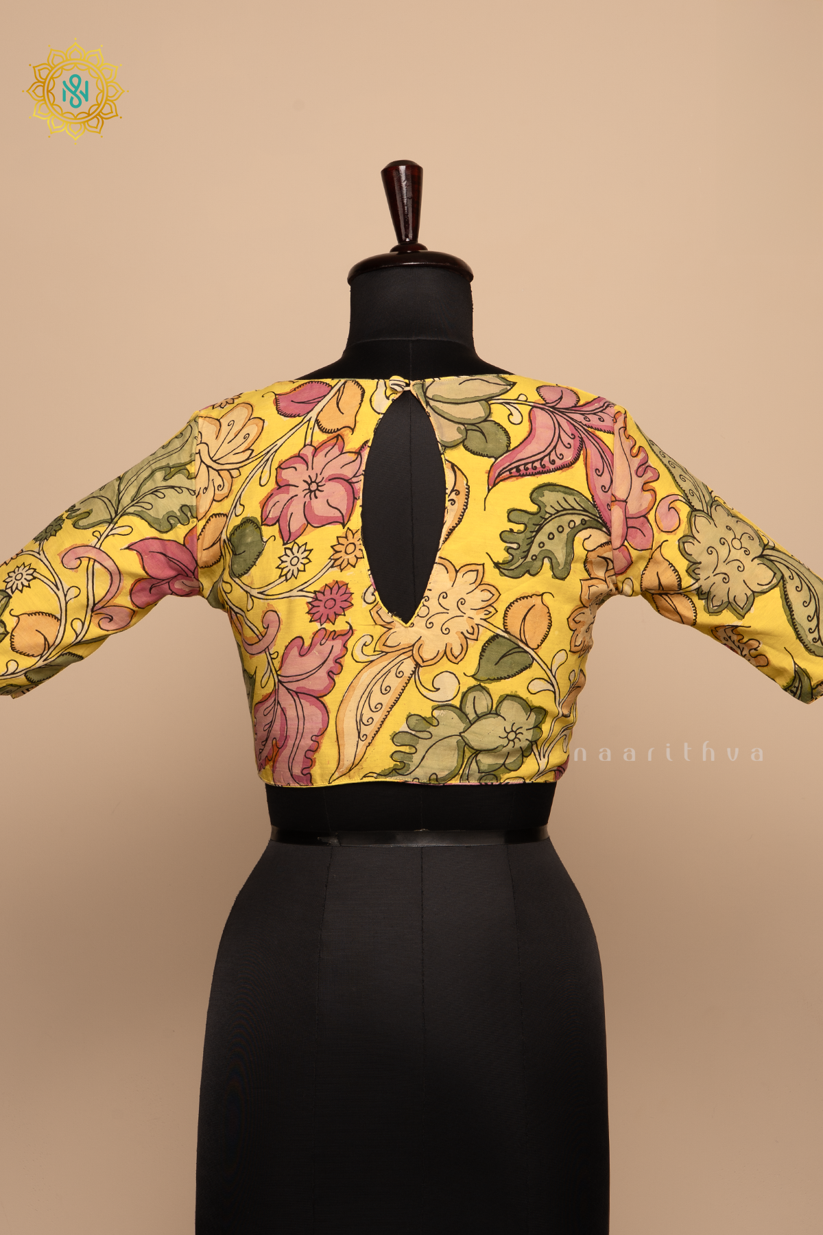 Yellow - Pure Silk Hand painted Pen kalamkari readymade blouse