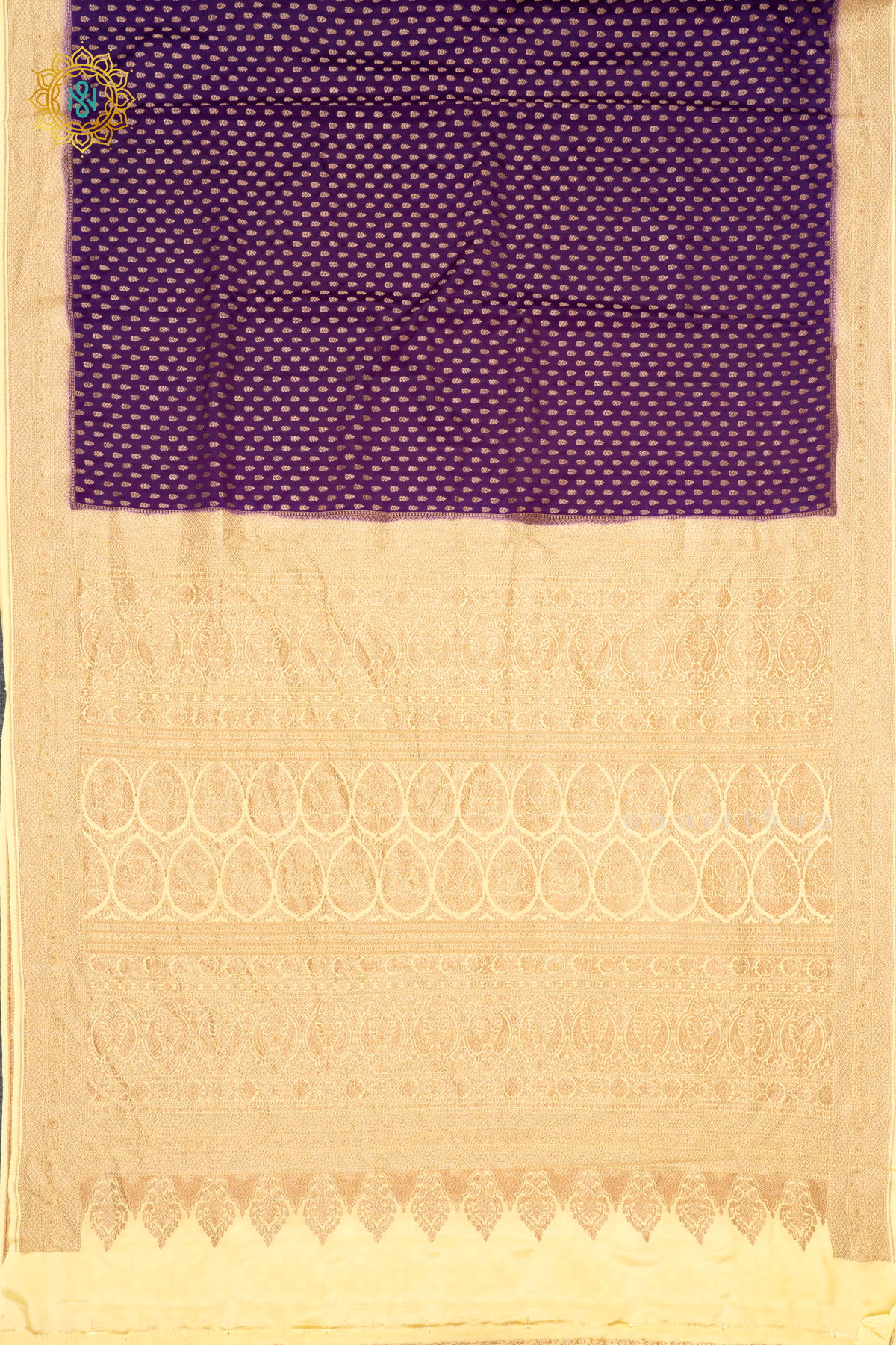 PURPLE WITH OFF WHITE - PURE BANRASI CREPE SILK