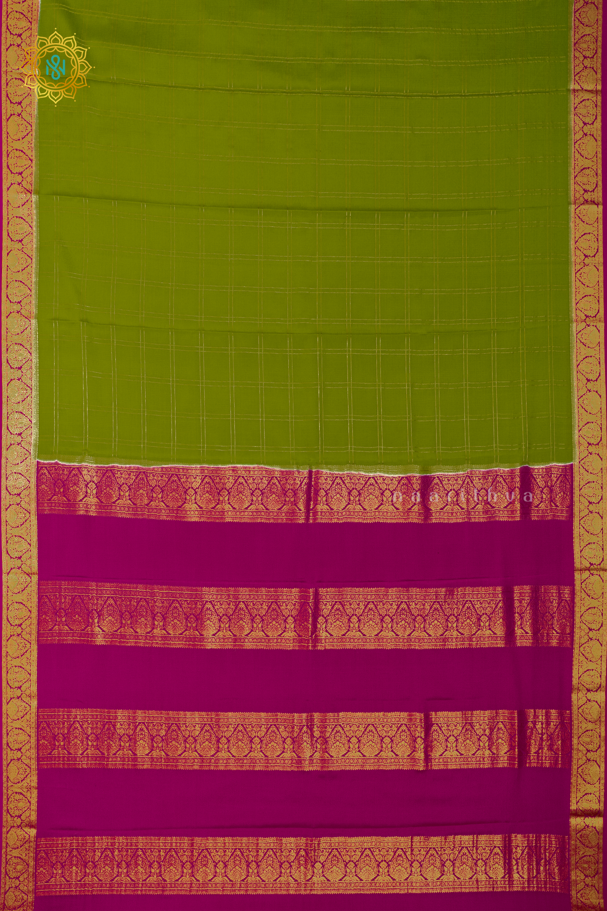 PARROT GREEN WITH PINK - PURE MYSORE CREPE SILK