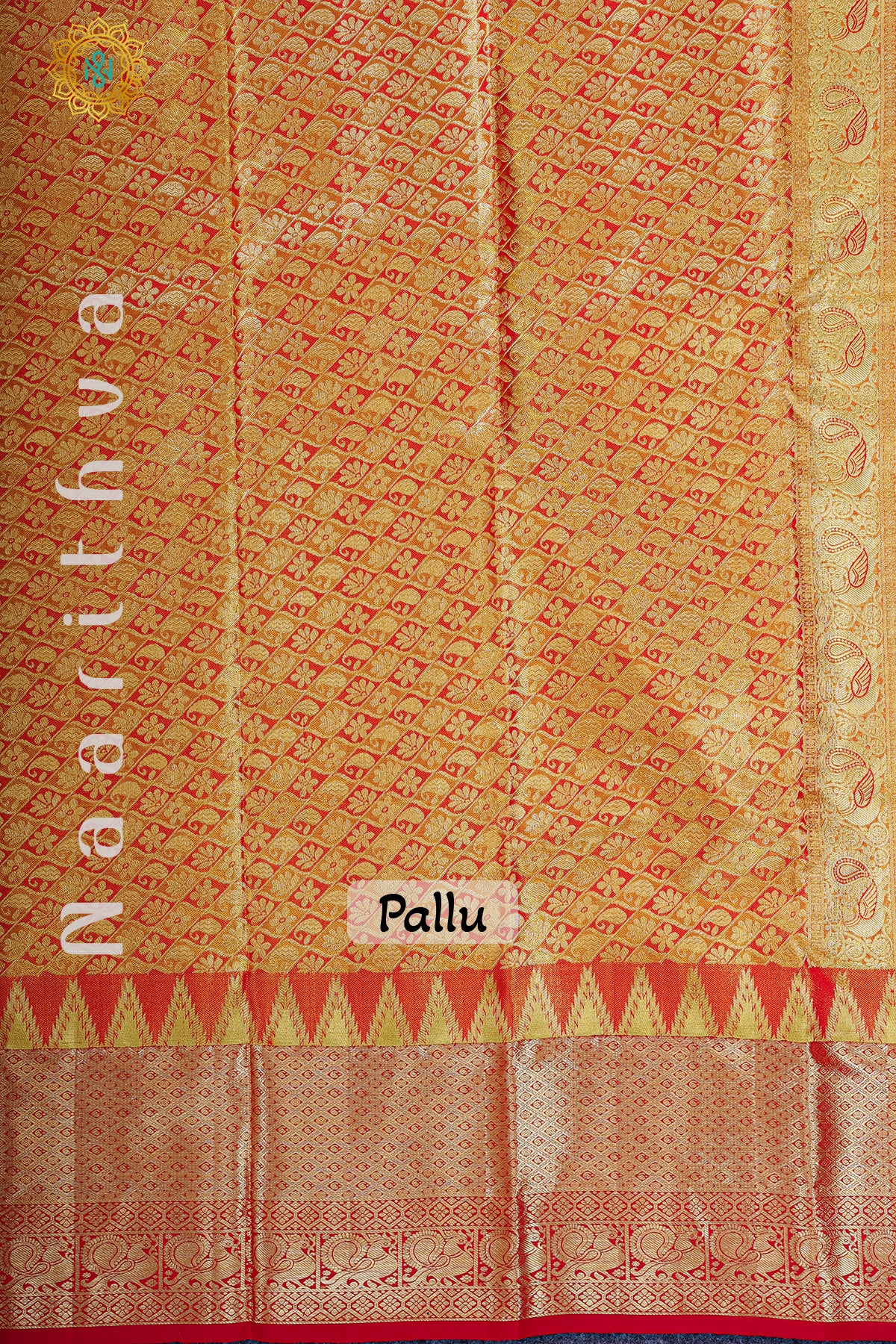 GOLD TISSUE WITH RED - PURE KANJIVARAM SILK