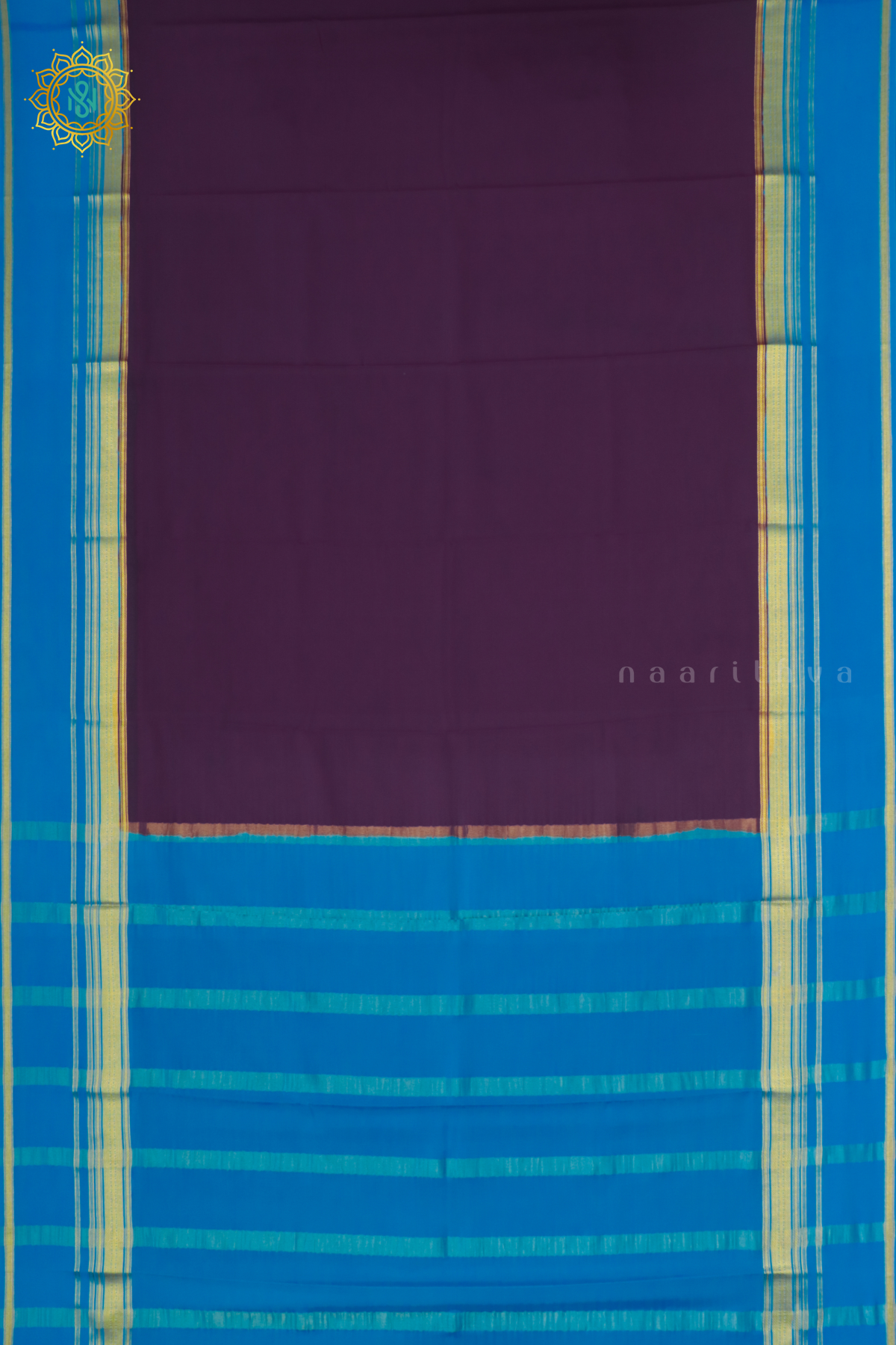 WINE WITH SKY BLUE - PURE MYSORE CREPE SILK