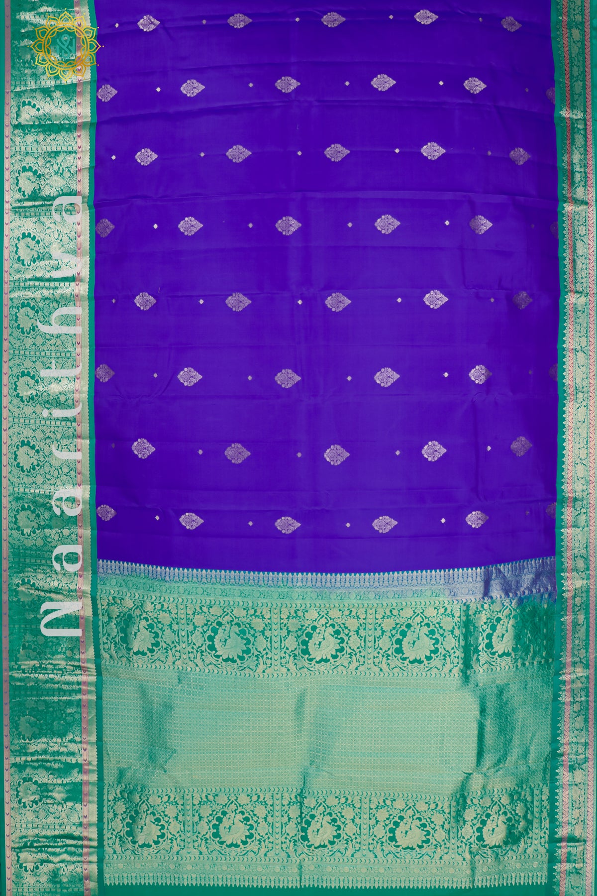 ROYAL BLUE WITH CYAN GREEN - PURE KANJIVARAM SILK