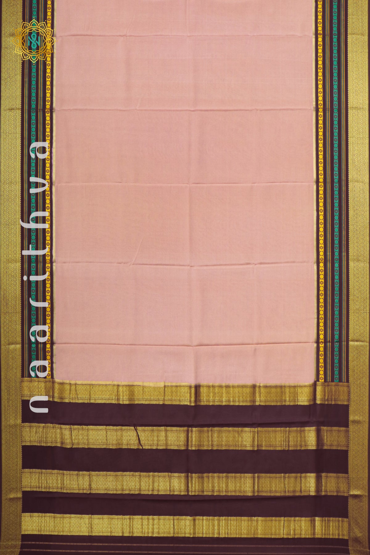 PEACH WITH BROWN - PURE MYSORE CREPE SILK