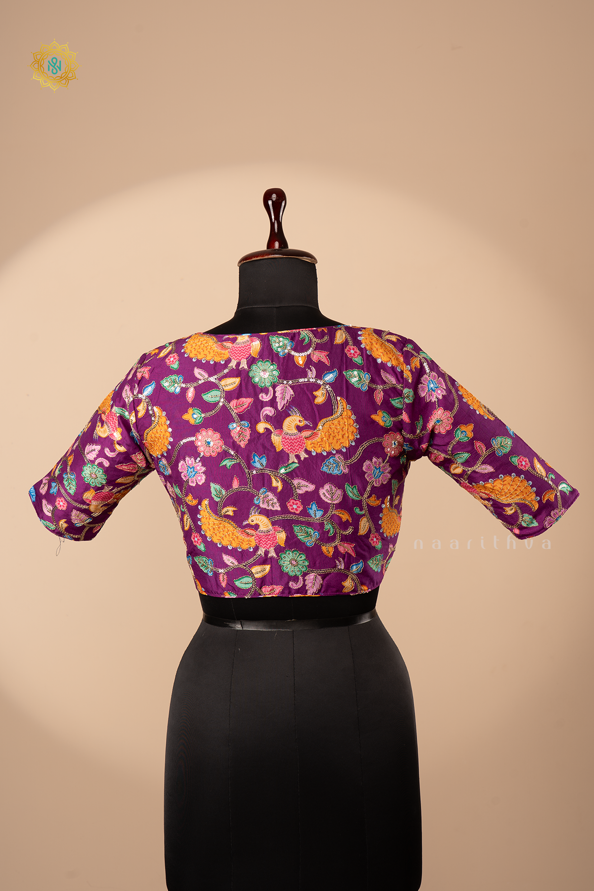 MAGENTA - DOLA SILK READYMADE BLOUSE WITH POSITION PRINTS & AARI WORK