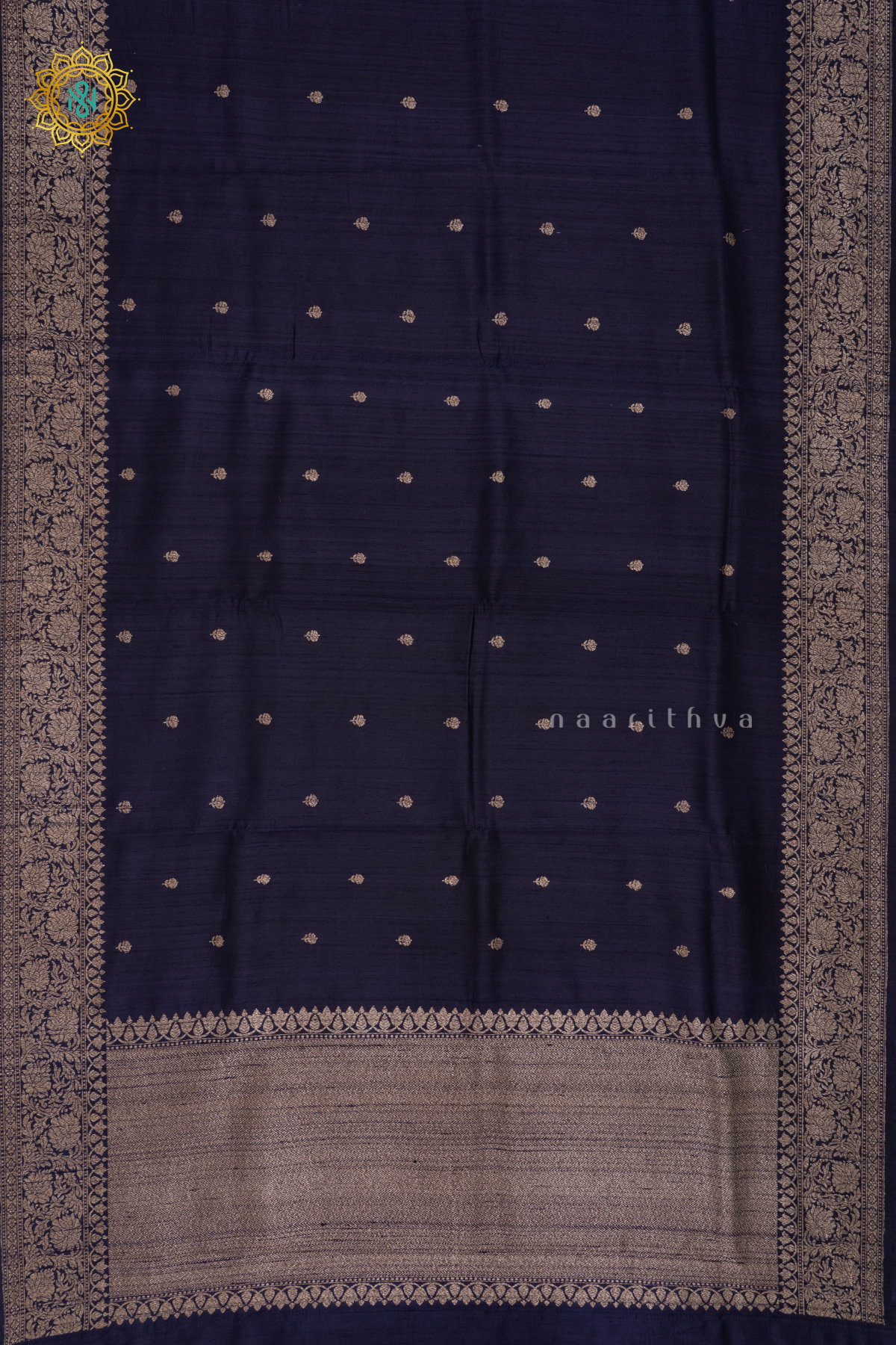 NAVY BLUE WITH MAROON - PURE BANARASI RAW SILK