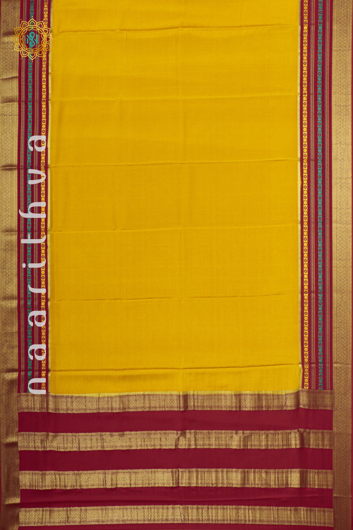 YELLOW WITH RED - PURE MYSORE CREPE SILK