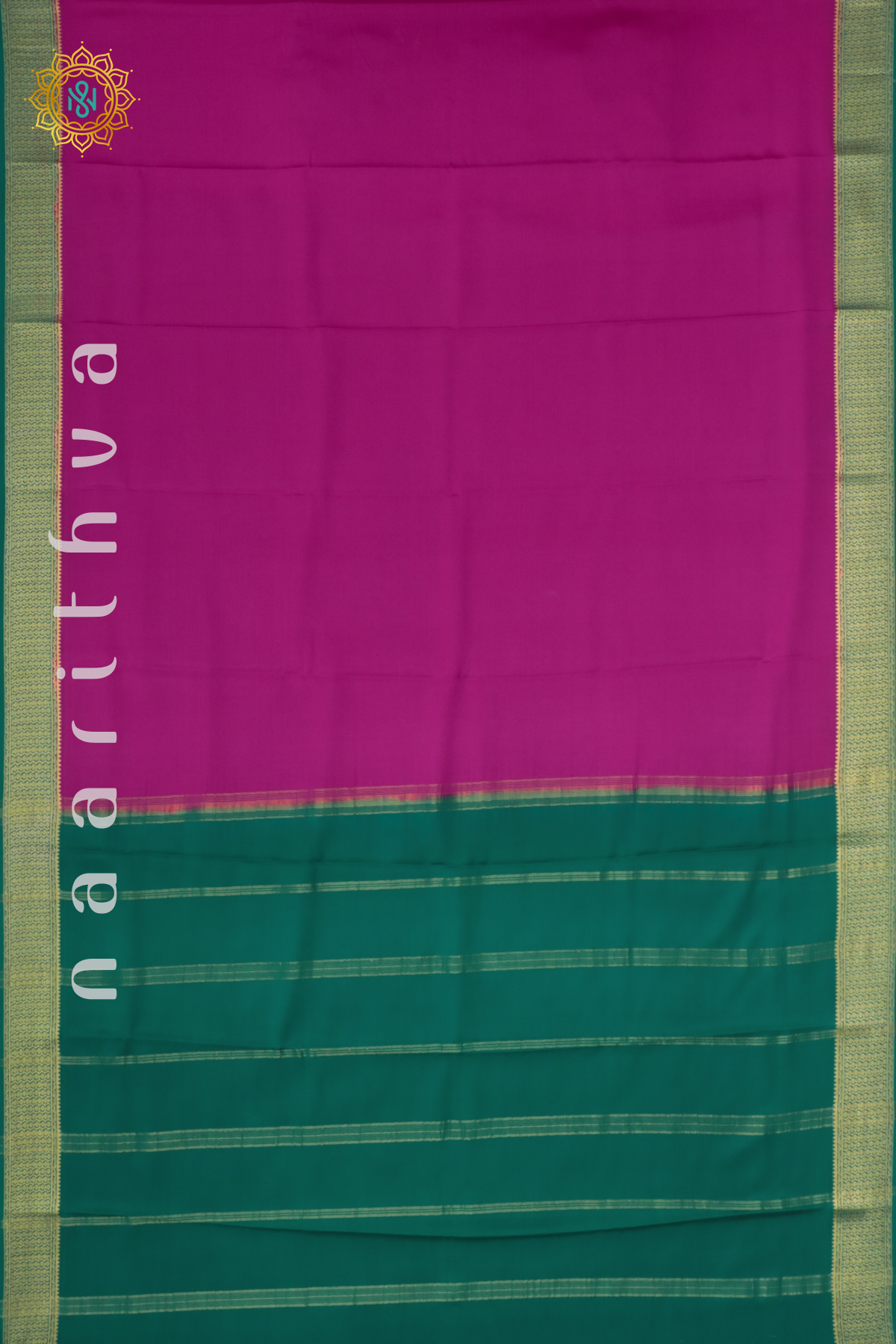 PINK WITH PEACOCK GREEN - PURE MYSORE CREPE SILK