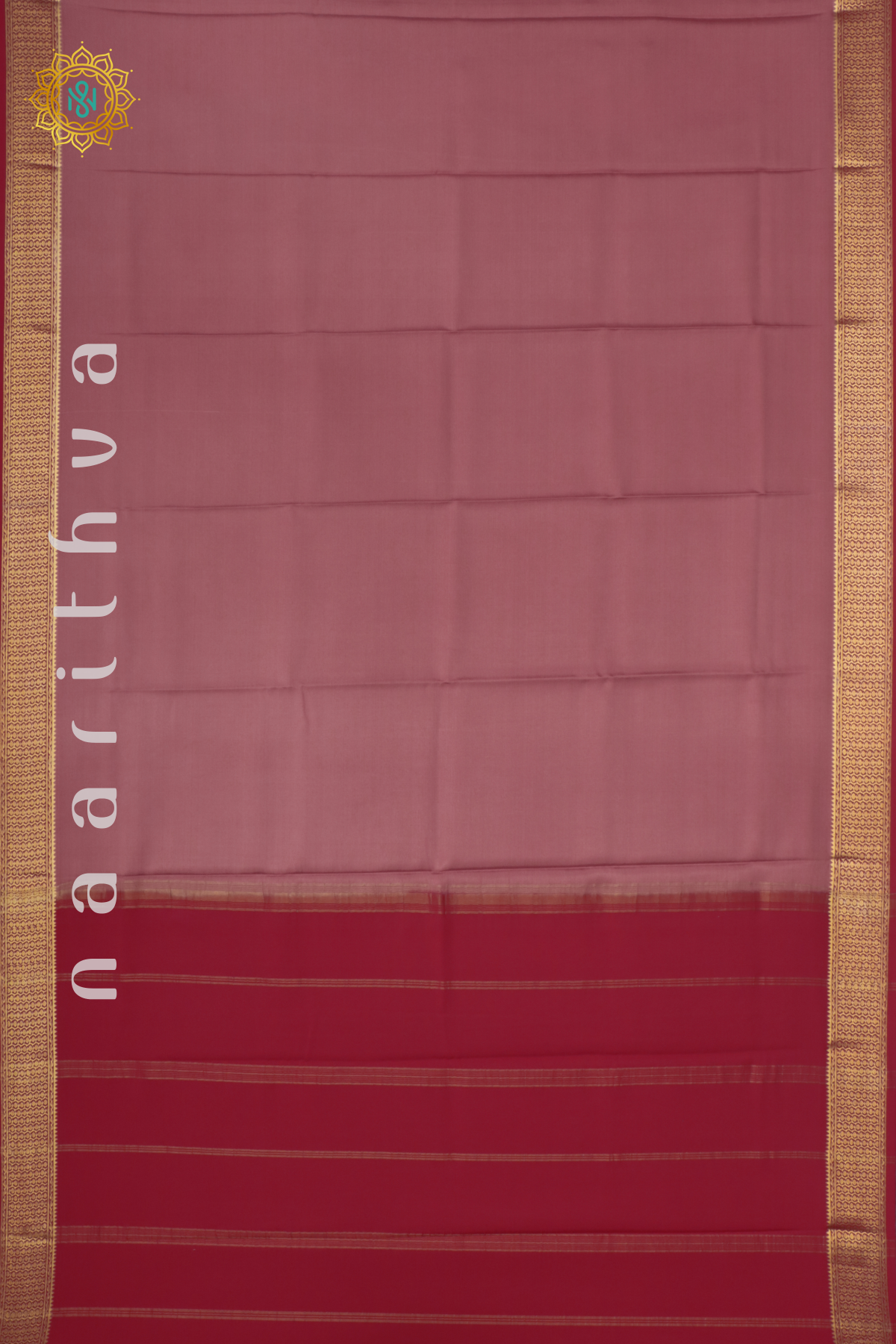 MUAVE WITH RED - PURE MYSORE CREPE SILK