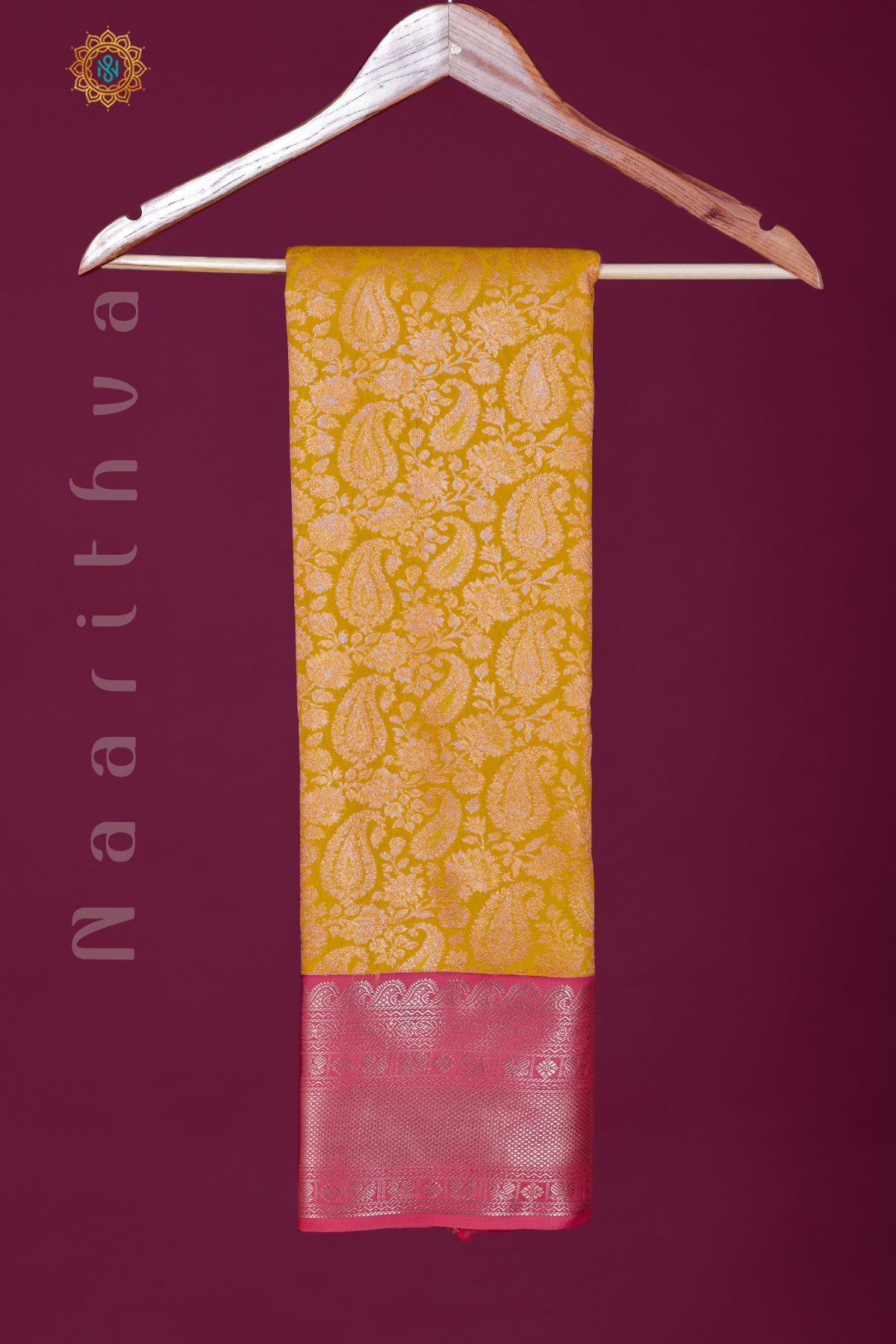 YELLOW WITH PINKISH RED - SEMI KANCHI WITH CONTRAST BORDER