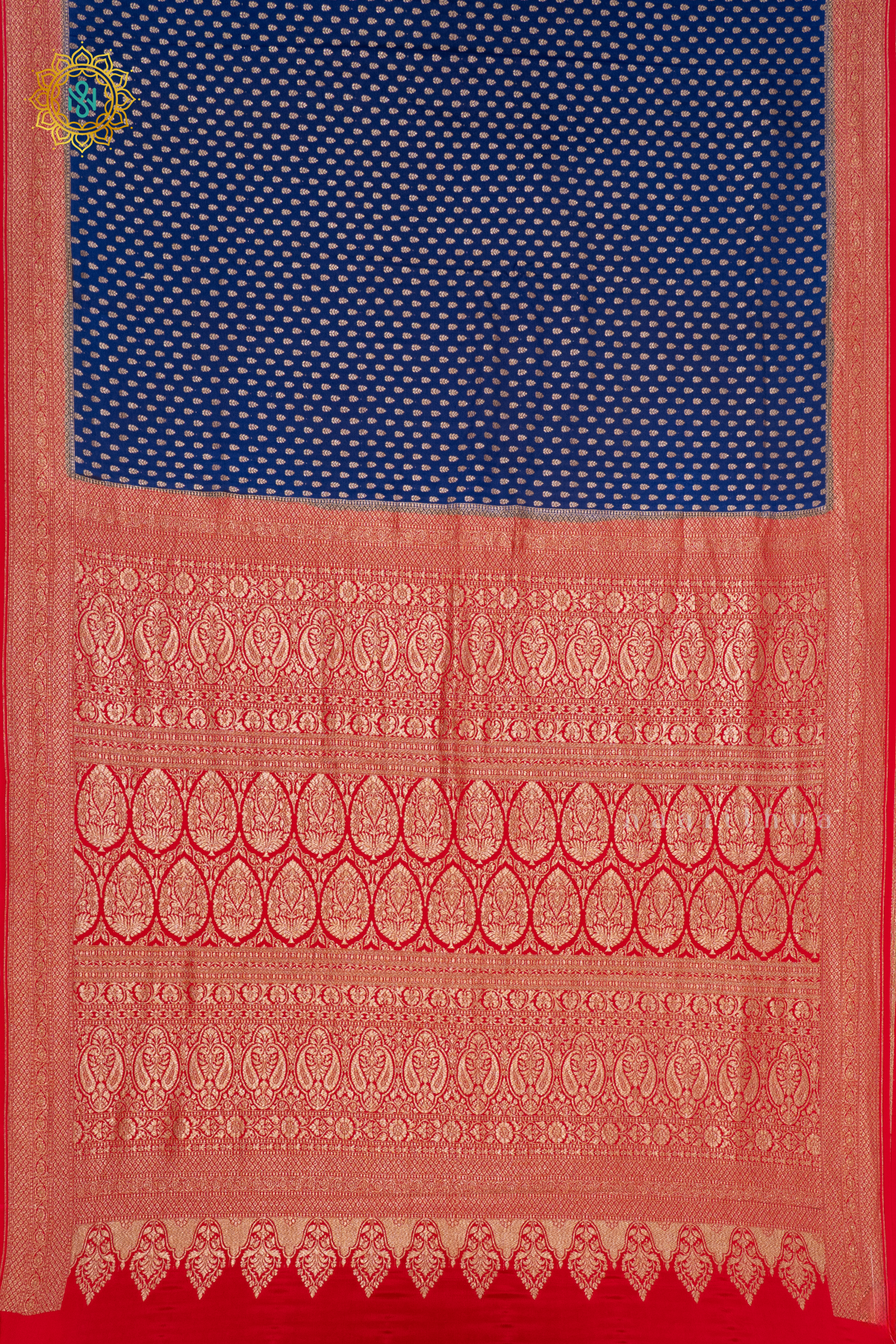 BLUE WITH RED - PURE BANARASI CREPE SILK