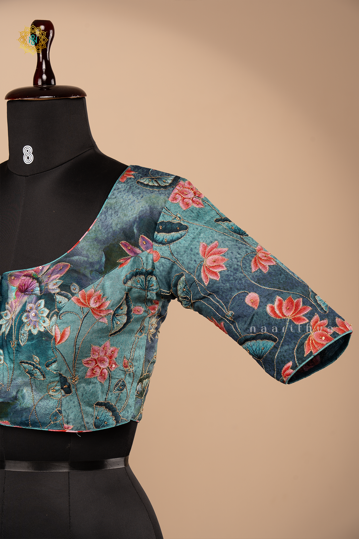 GREY - READYMADE BLOUSE IN DOLA SILK WITH PICHWAI PRINTS & HAND EMBROIDERY