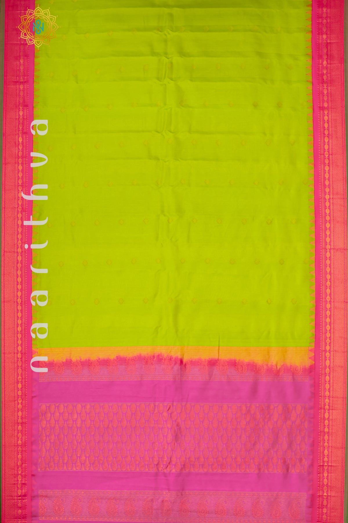 PARROT GREEN WITH PINK - PURE GADWAL SILK