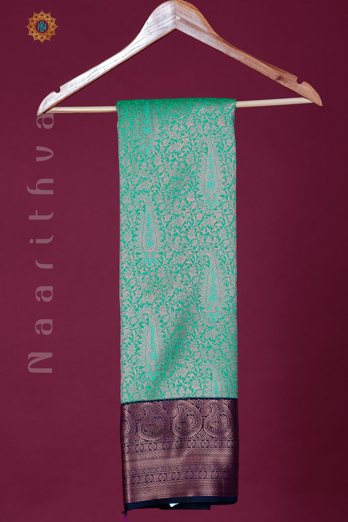 CYAN GREEN WITH BLUE - SEMI KANCHI BROCADE WITH CONTRAST BORDER
