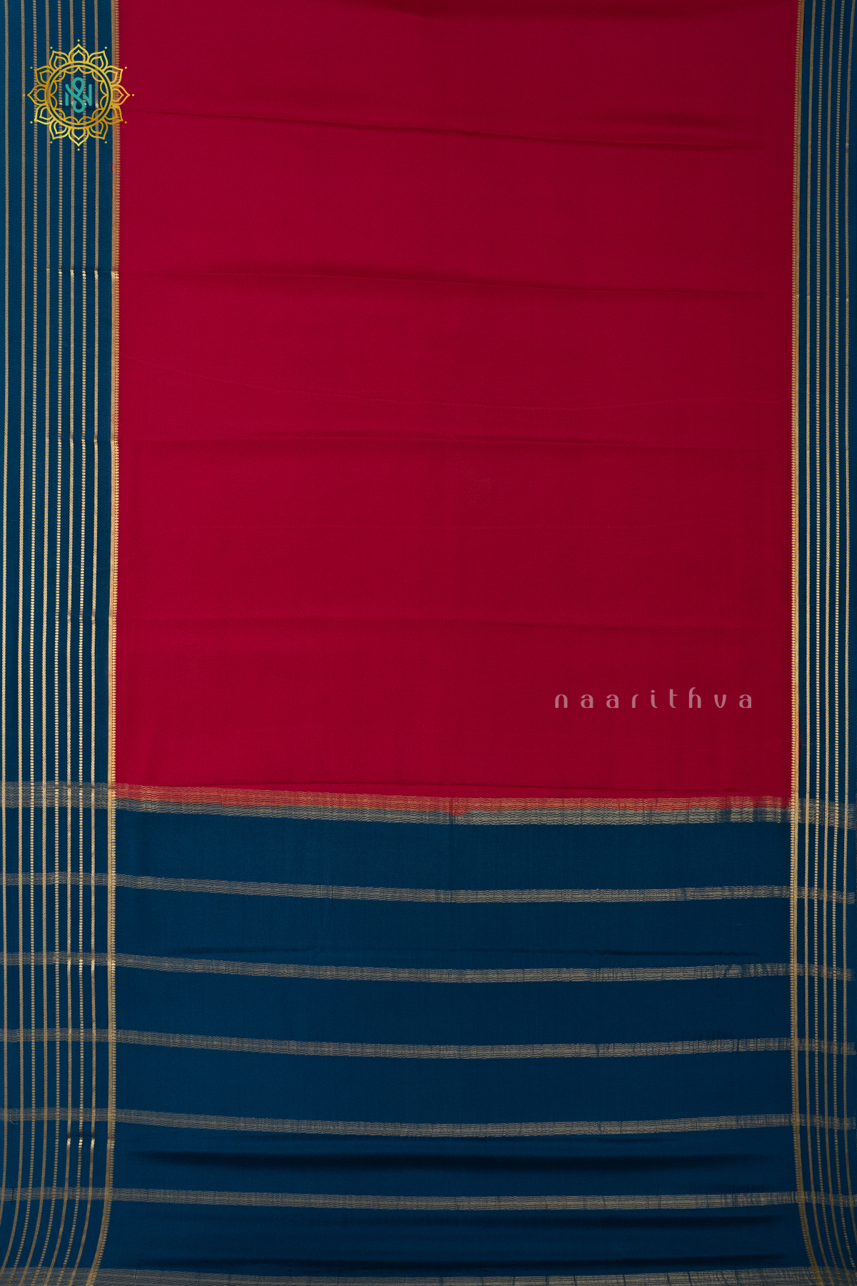 PINK WITH PEACOCK BLUE - PURE MYSORE CREPE SILK