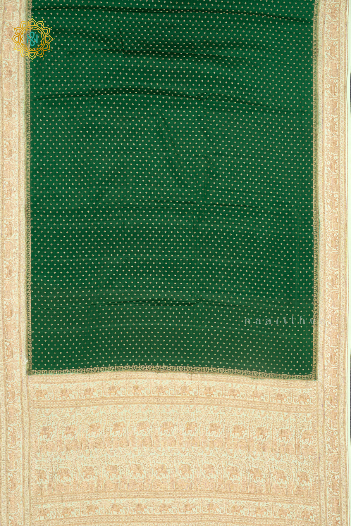 GREEN WITH LIGHT GREEN - PURE BANRASI CREPE SILK