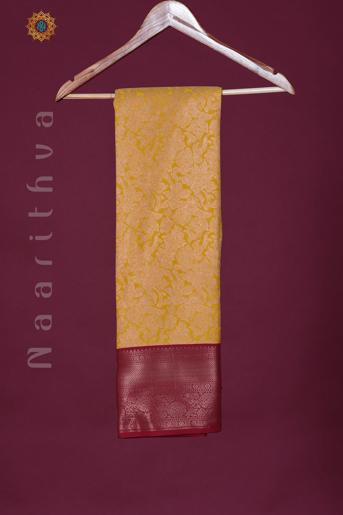 YELLOW WITH MAROON - SEMI KANCHI BROCADE WITH CONTRAST BORDER