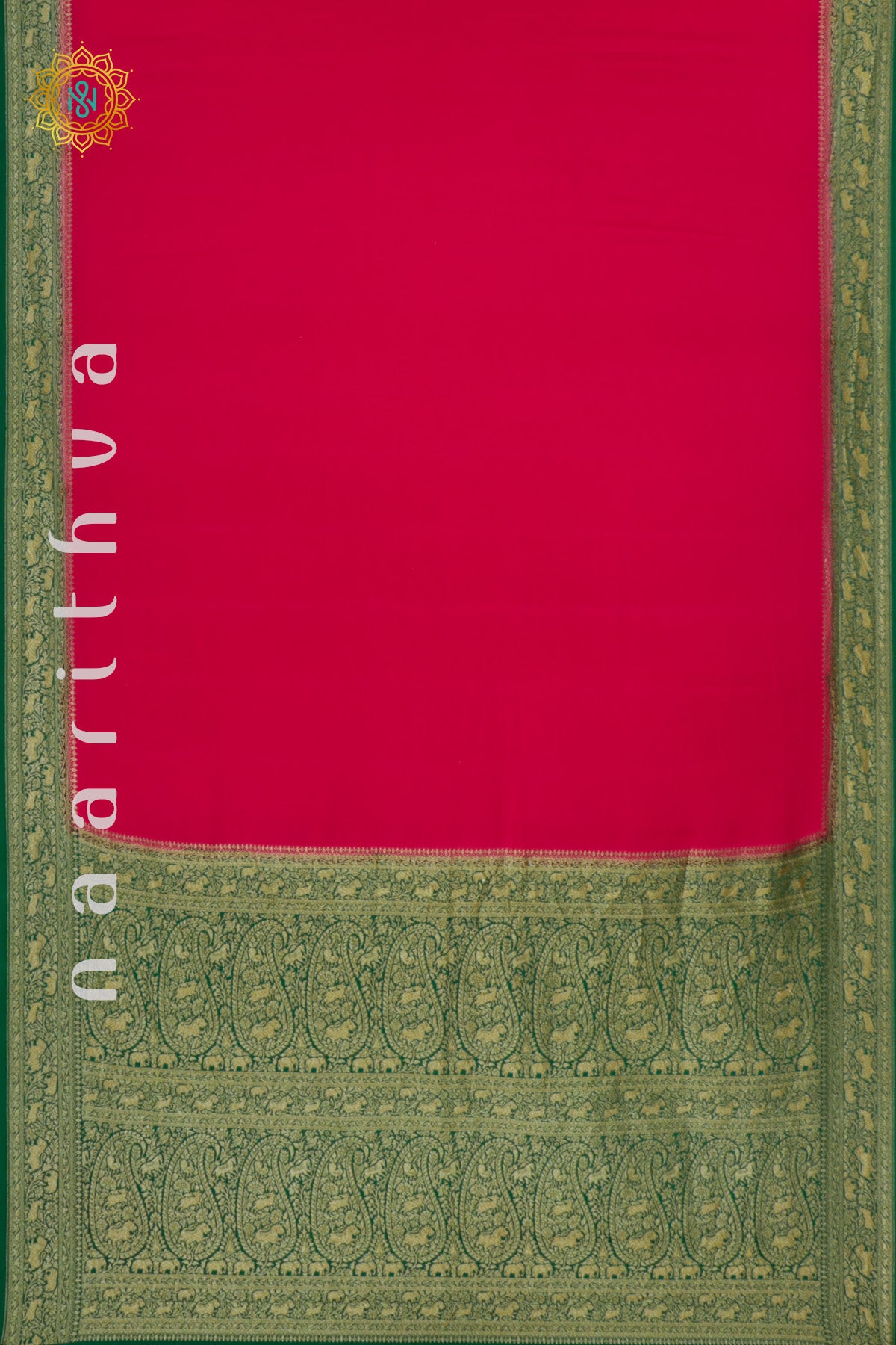 RED WITH GREEN - PURE BANARASI CREPE SILK