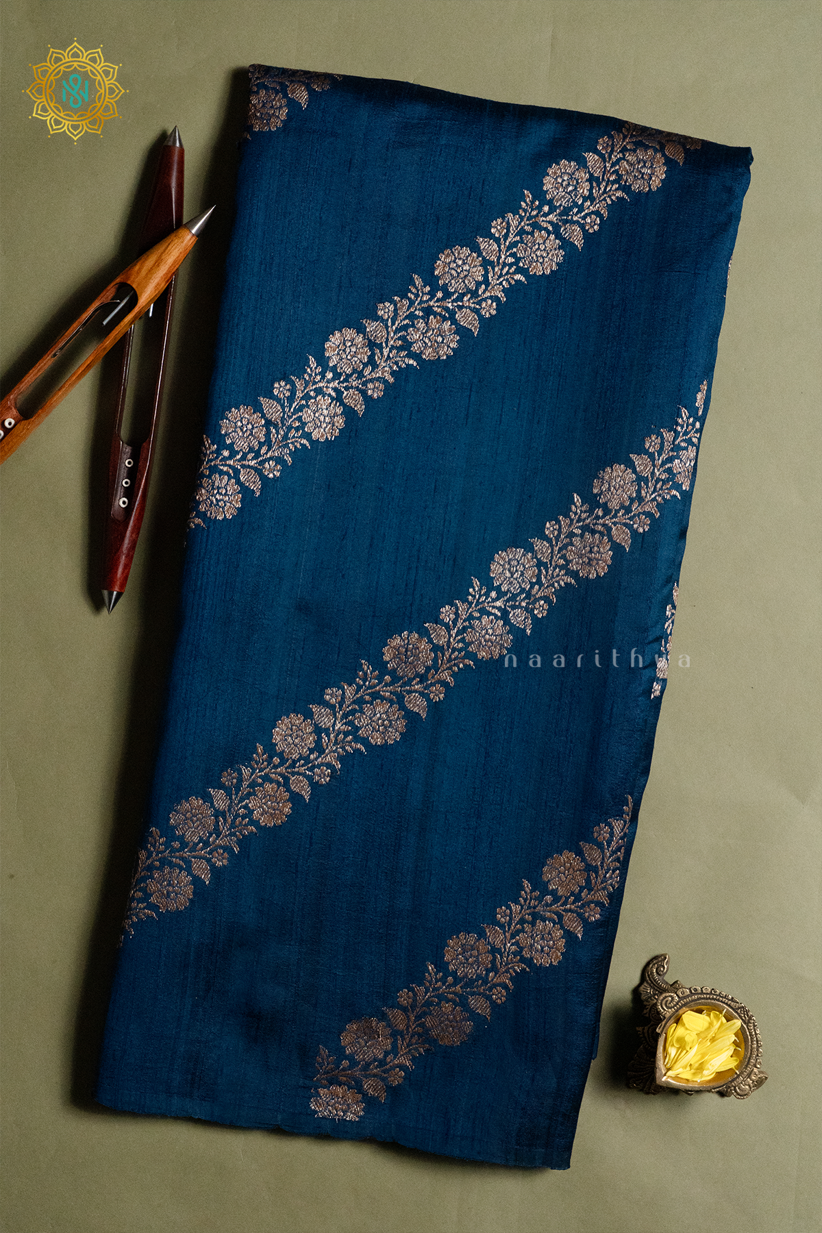 GERMAN BLUE WITH RED - PURE BANARASI RAW SILK