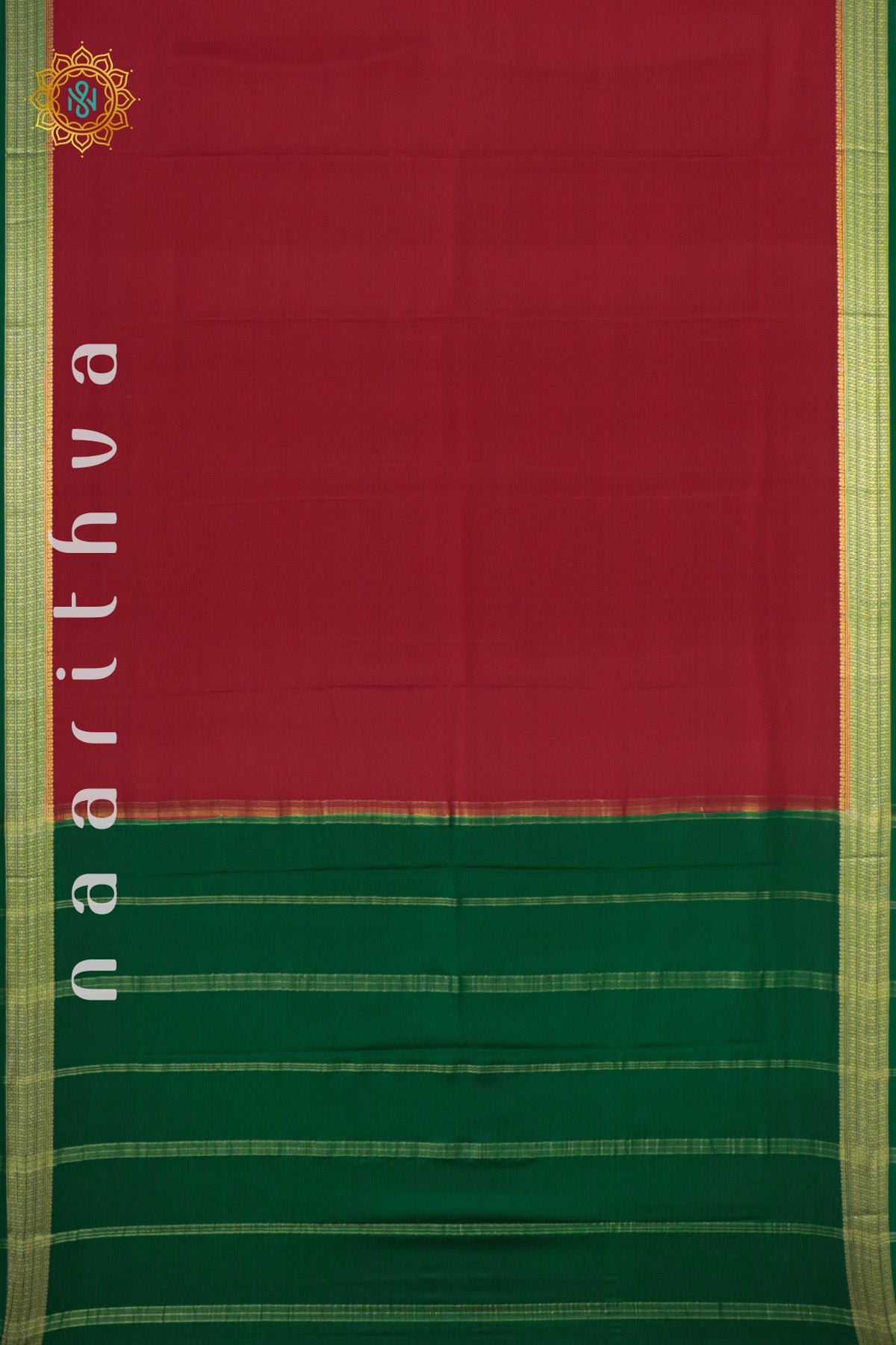 RED WITH GREEN - PURE MYSORE CREPE SILK