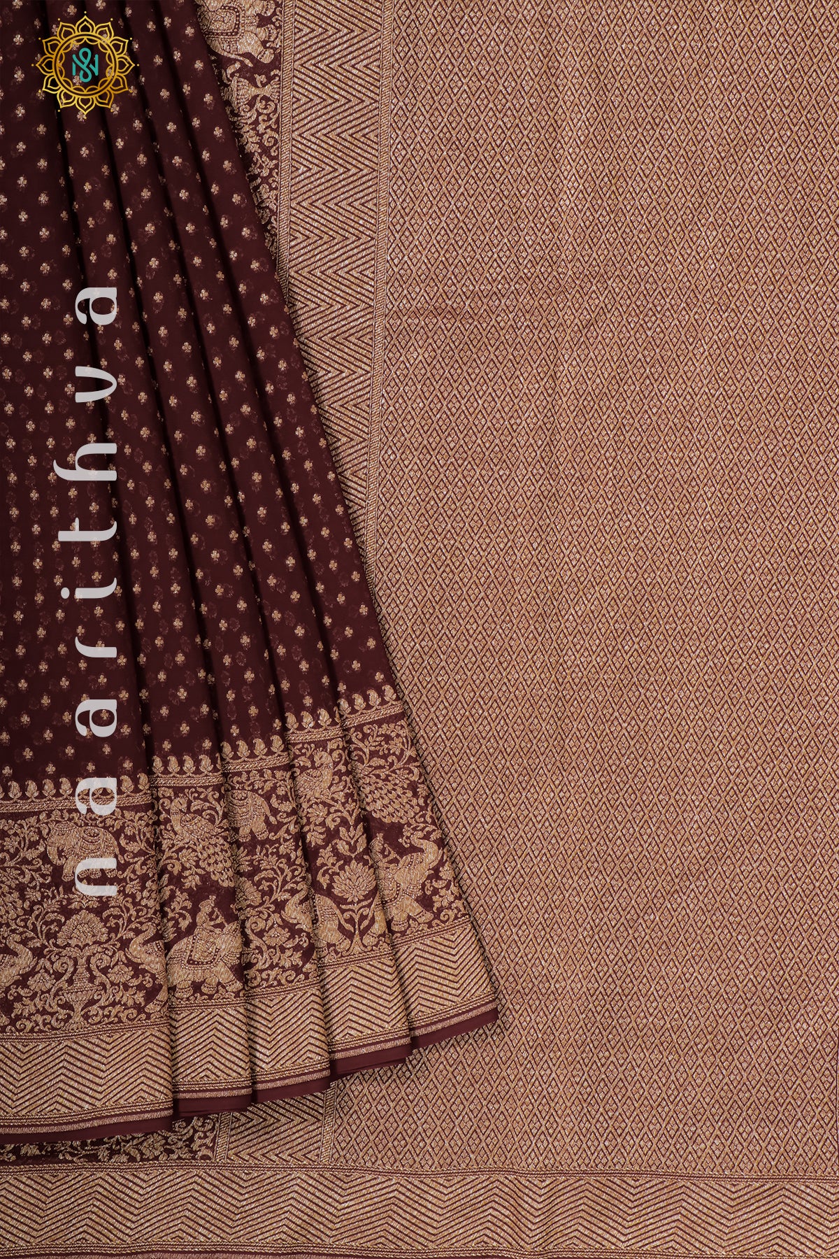 BROWN WITH YELLOW - PURE HANDLOOM KHADDI GEORGETTE BANARAS