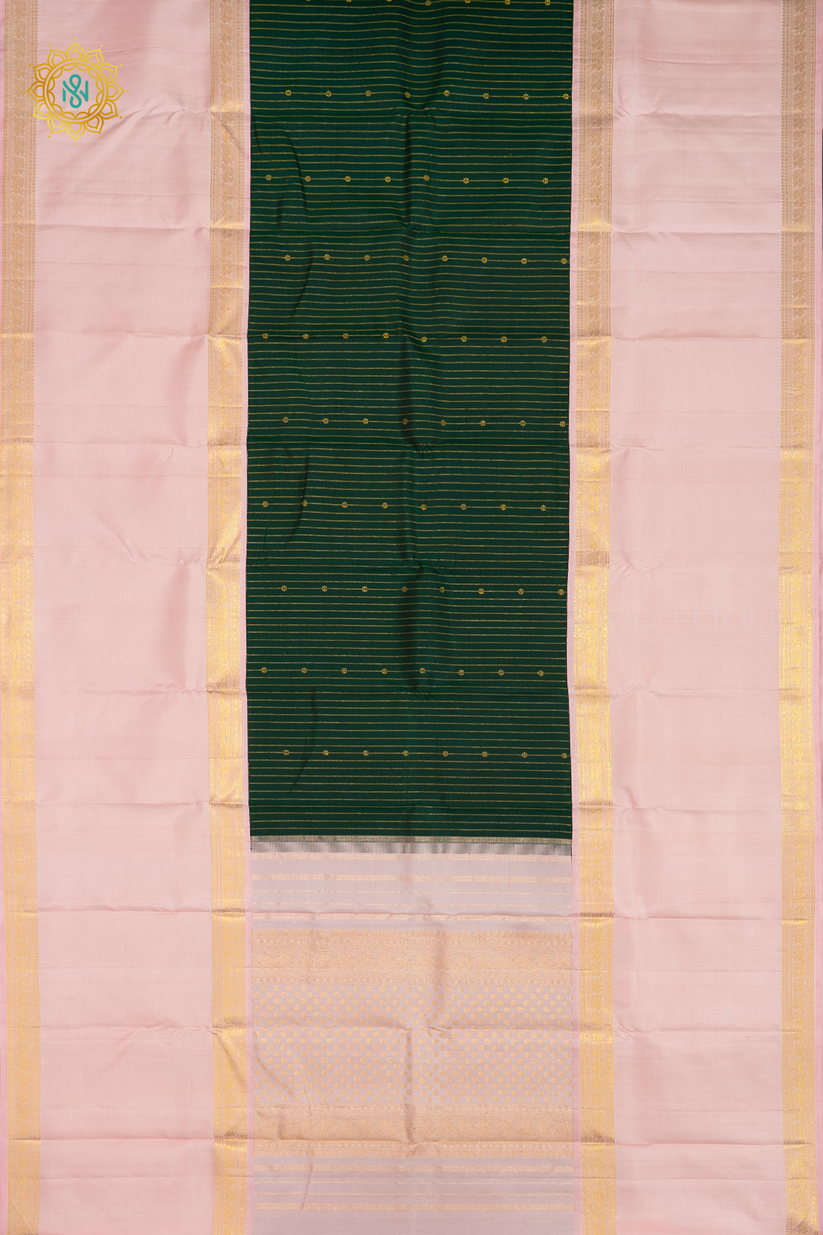 BOTTLE GREEN WITH PEACHISH PINK - PURE KANJIVARAM SILK