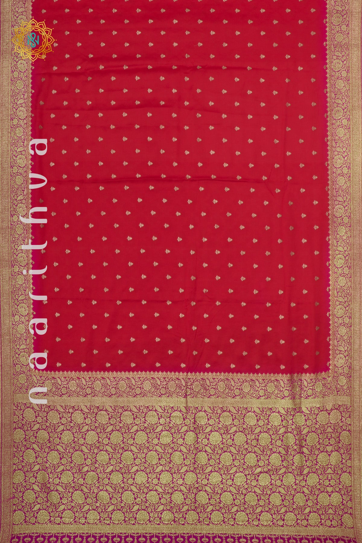 RED WITH PINK - PURE BANARASI CREPE SILK