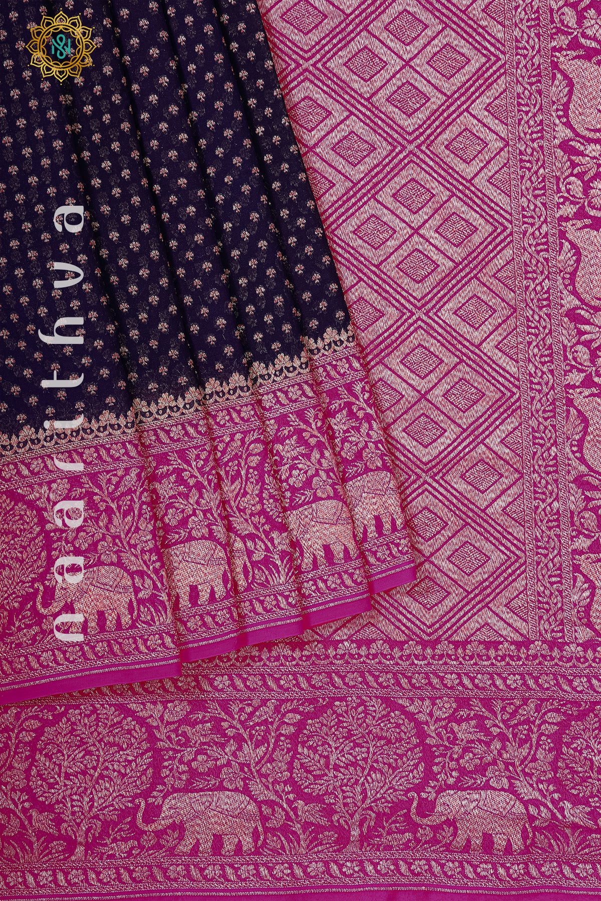 BLUE WITH PINK - PURE HANDLOOM KHADDI GEORGETTE BANARAS