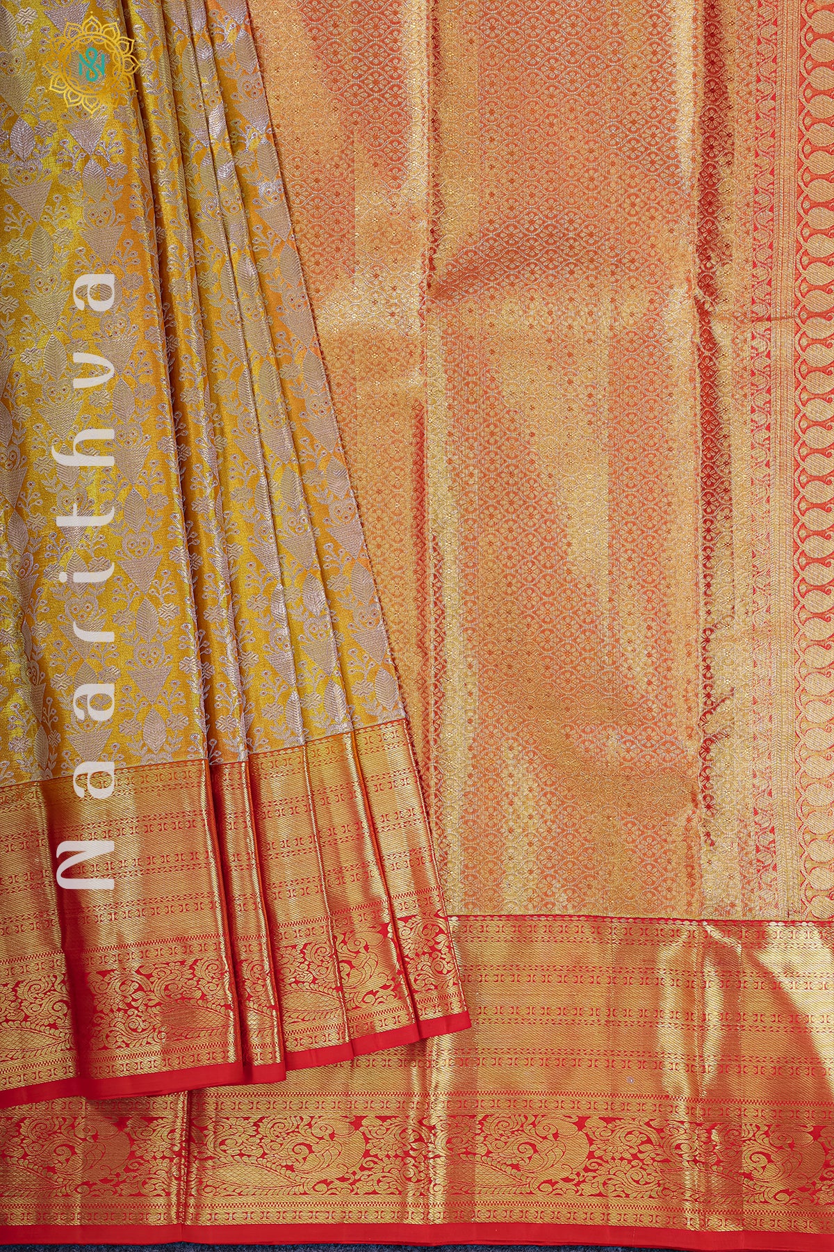 GOLD TISSUE WITH RED - PURE KANJIVARAM SILK