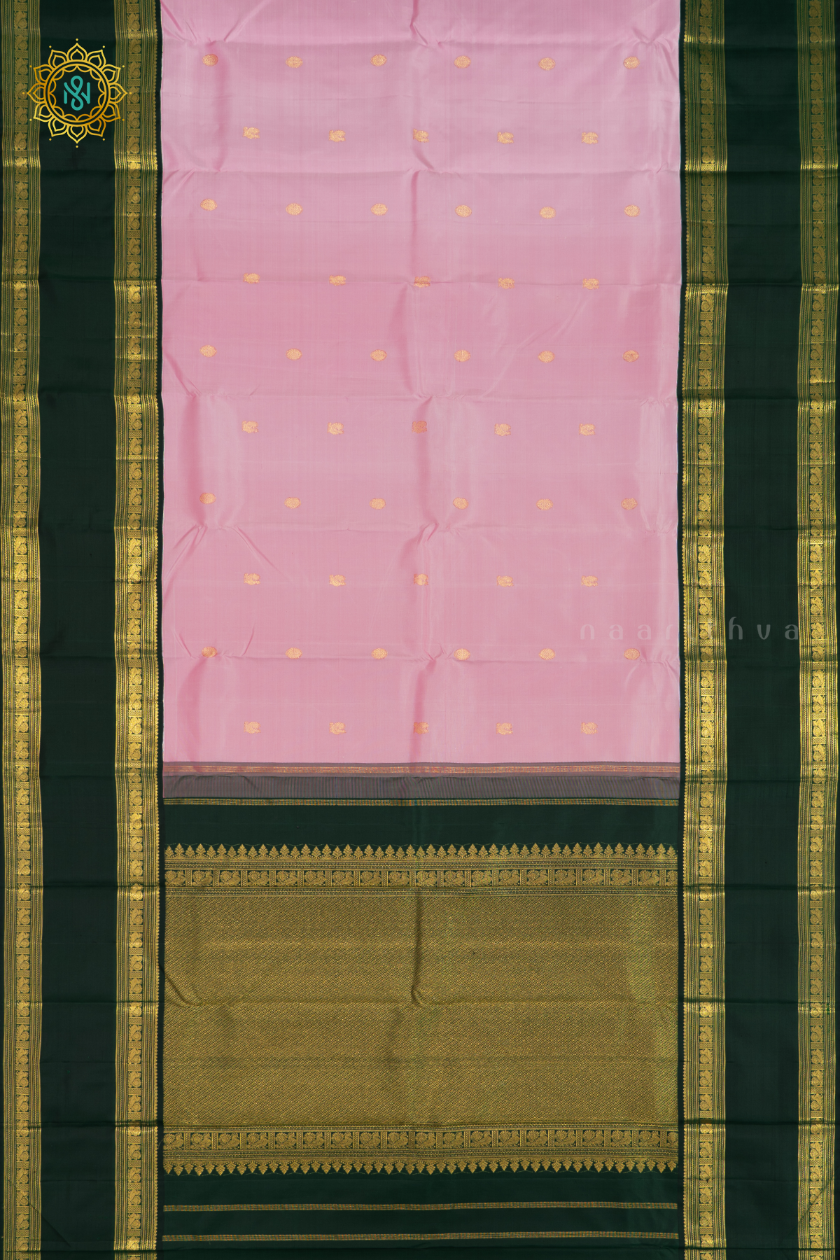 LIGHT PINK WITH BOTTLE GREEN - PURE KANJIVARAM SILK