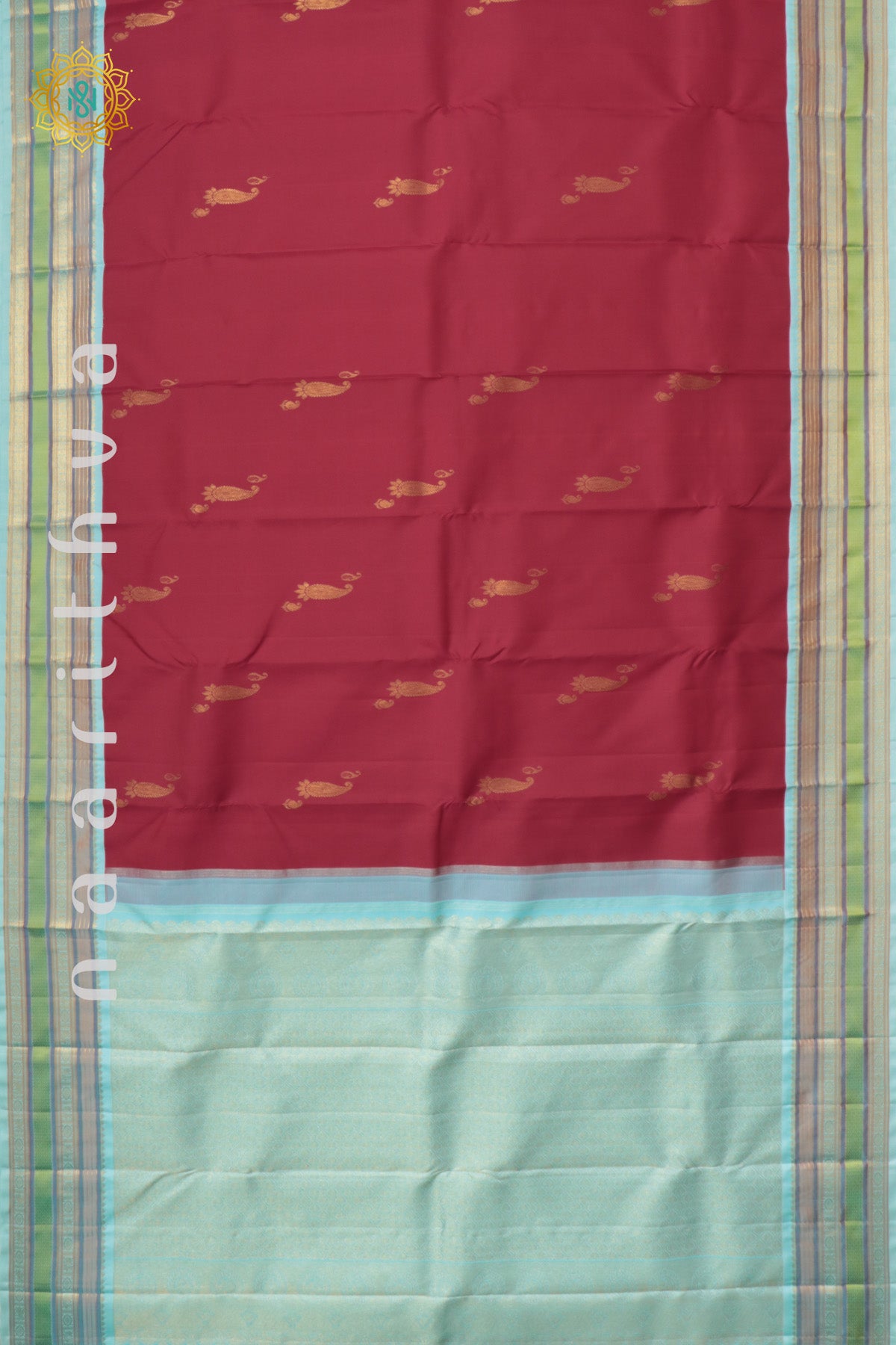 RED WITH AQUA BLUE - PURE KANJIVARAM SILK