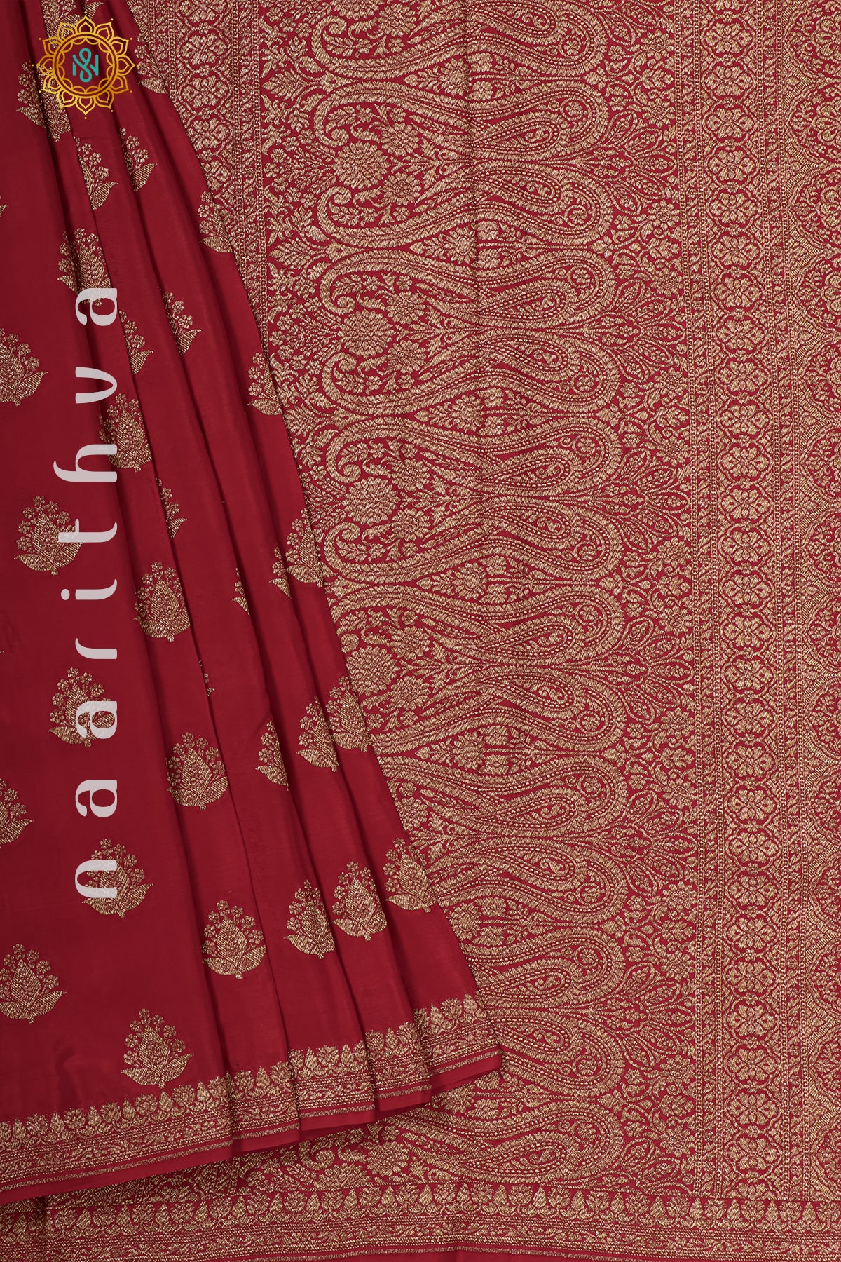 RED WITH BLUE - PURE BANARASI CREPE SILK